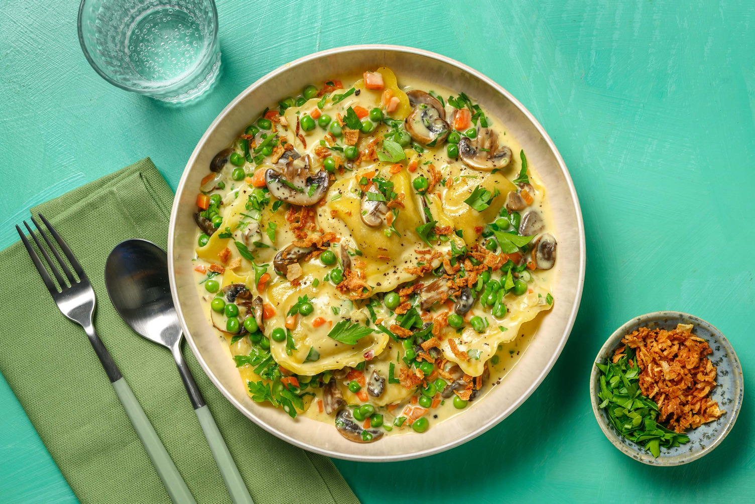 Mushroom Ravioli in Garlic Cream Sauce