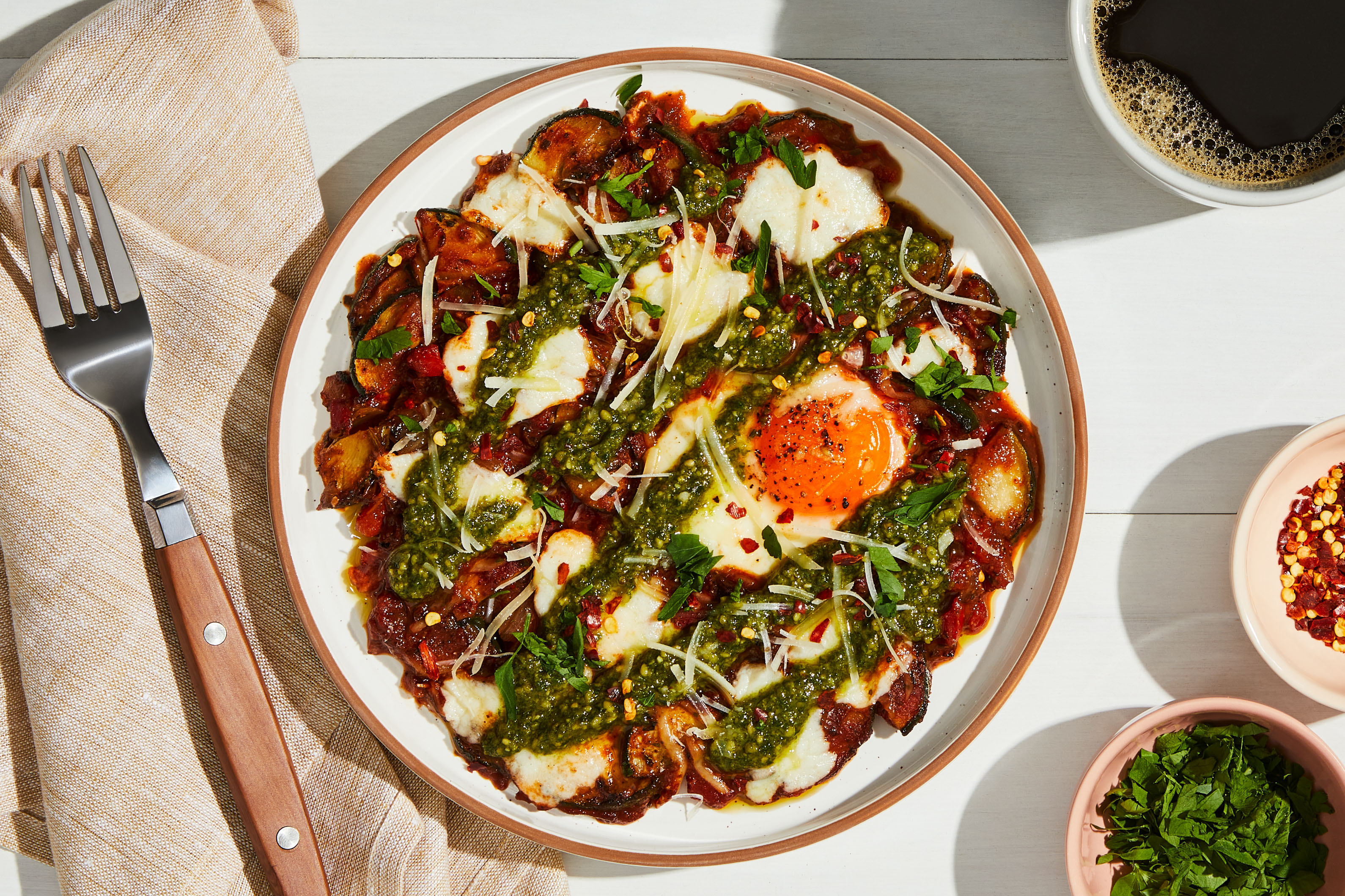 Red Pepper & Egg Shakshuka with Pesto