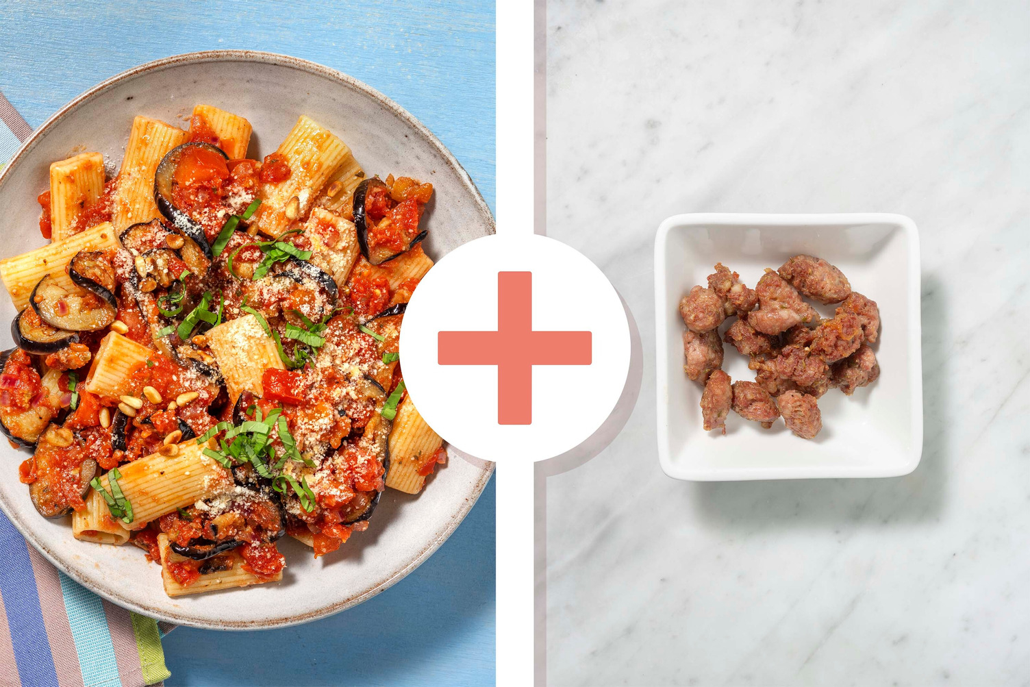 Rigatoni alla Norma! mit extra Salsiccia