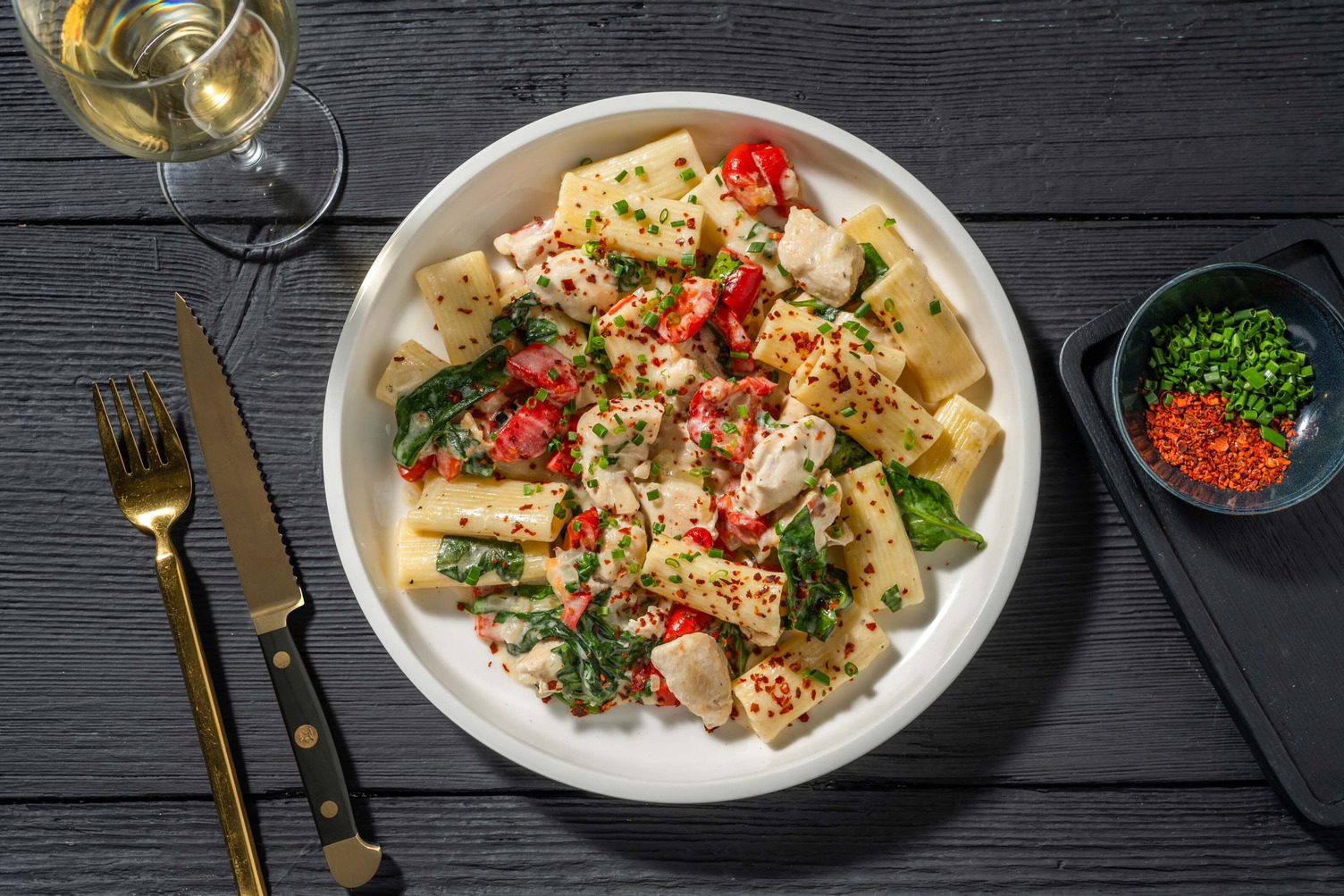 Rigatonis frais au poulet crémeux