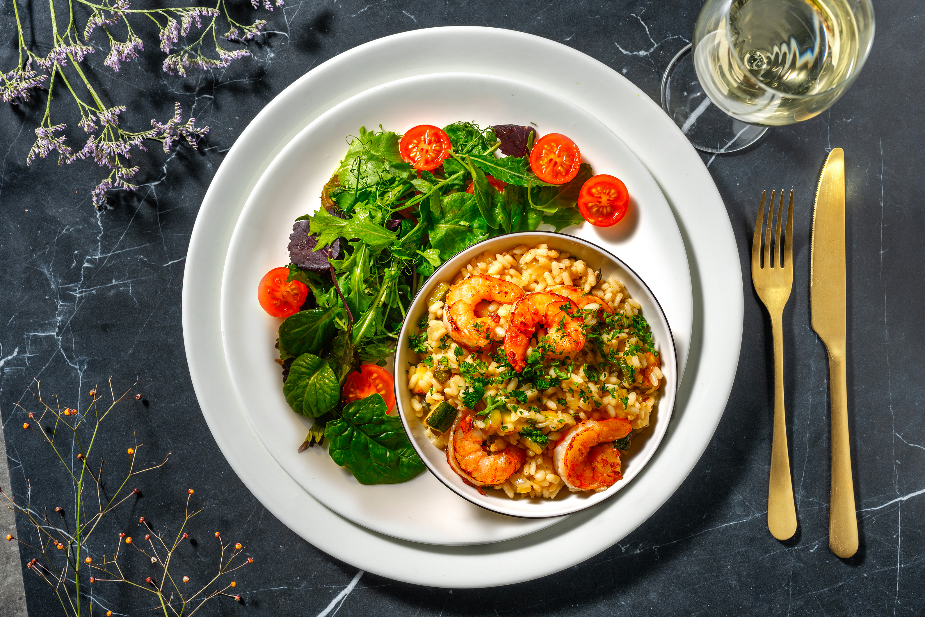 Risotto met garnalen en courgette