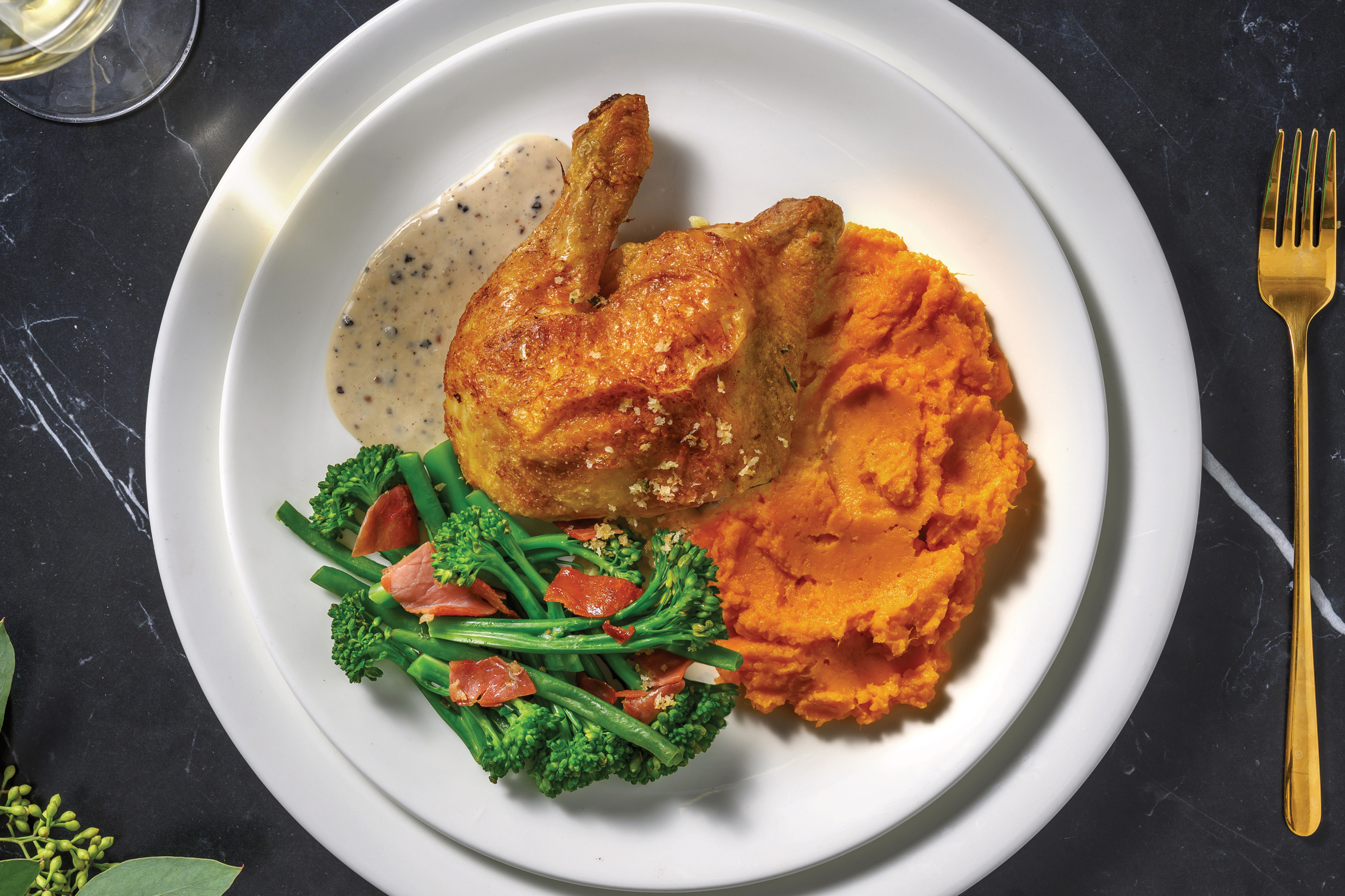 Roast Chicken & Creamy Peppercorn Sauce