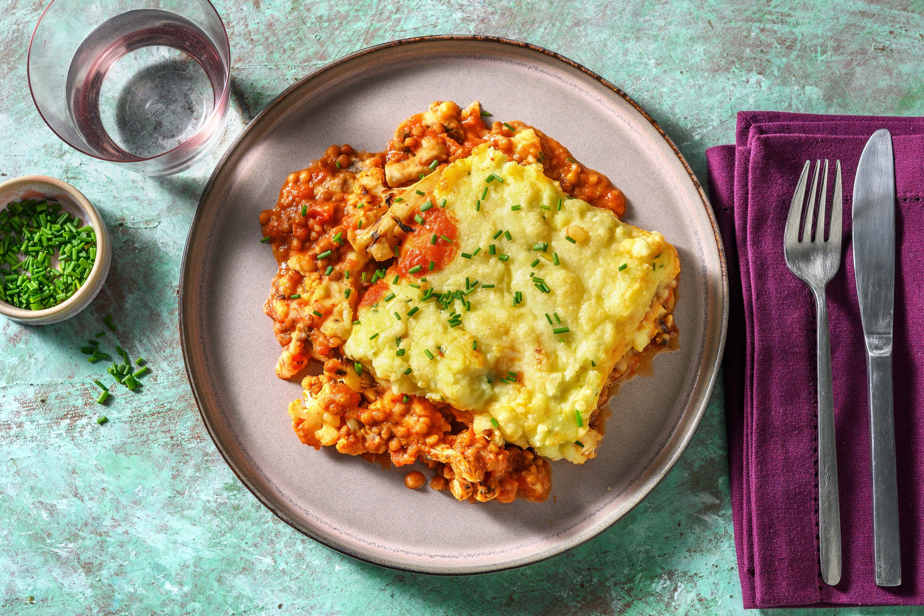 Roasted Cauliflower and Harissa Lentil Pie