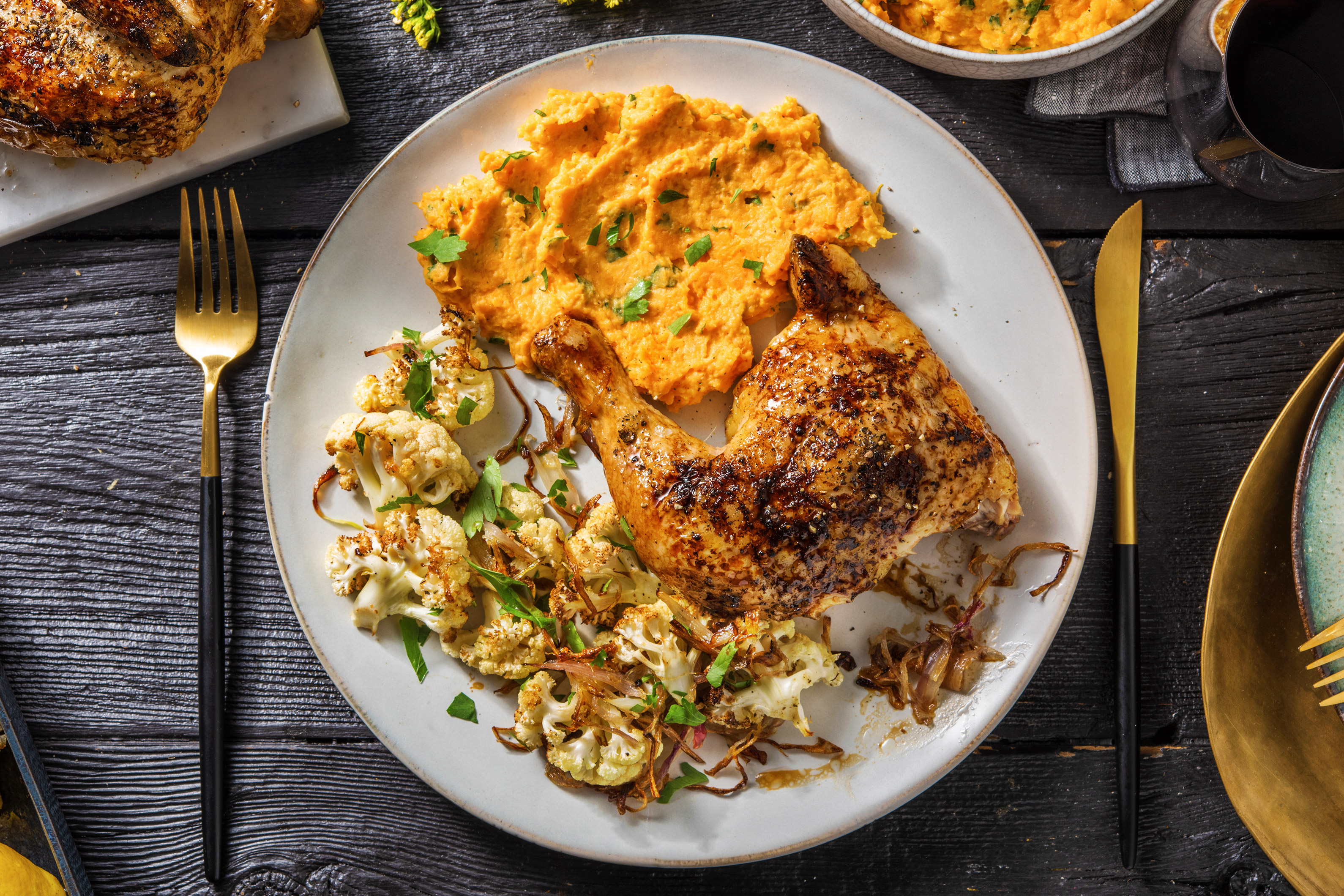 Roasted Lemon Chicken and Sweet Potato Mash