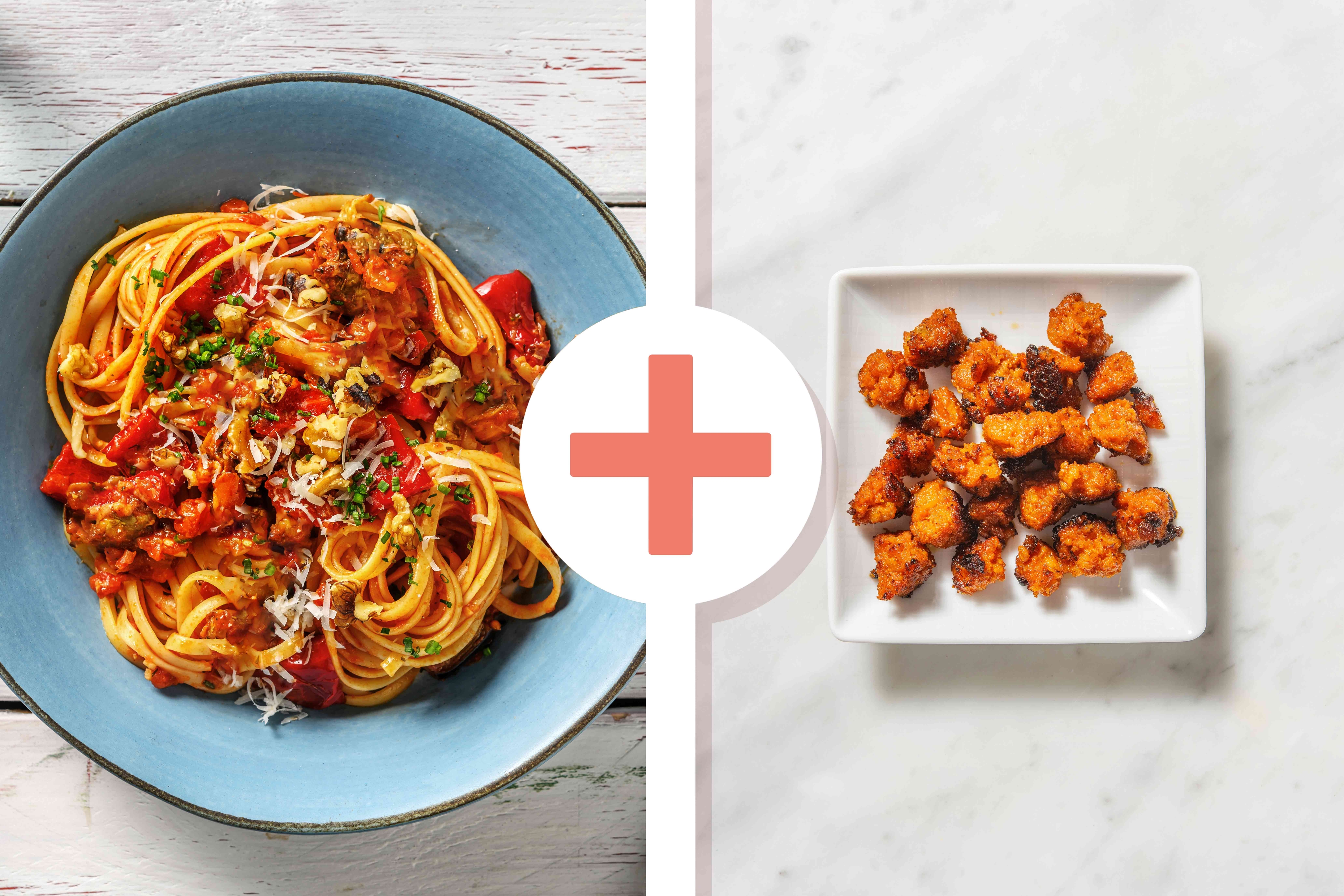 Roasted Pepper, Mushroom and Chorizo Linguine