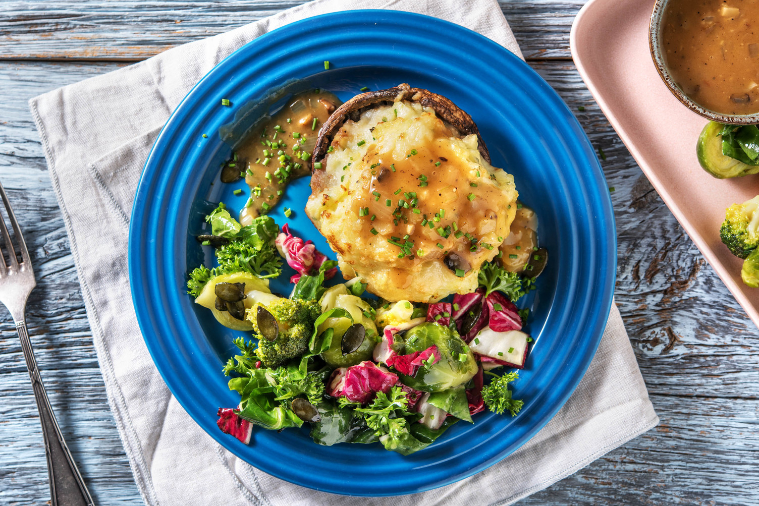 Roasted Portobello Stuffed with Cheesy Chive Mash