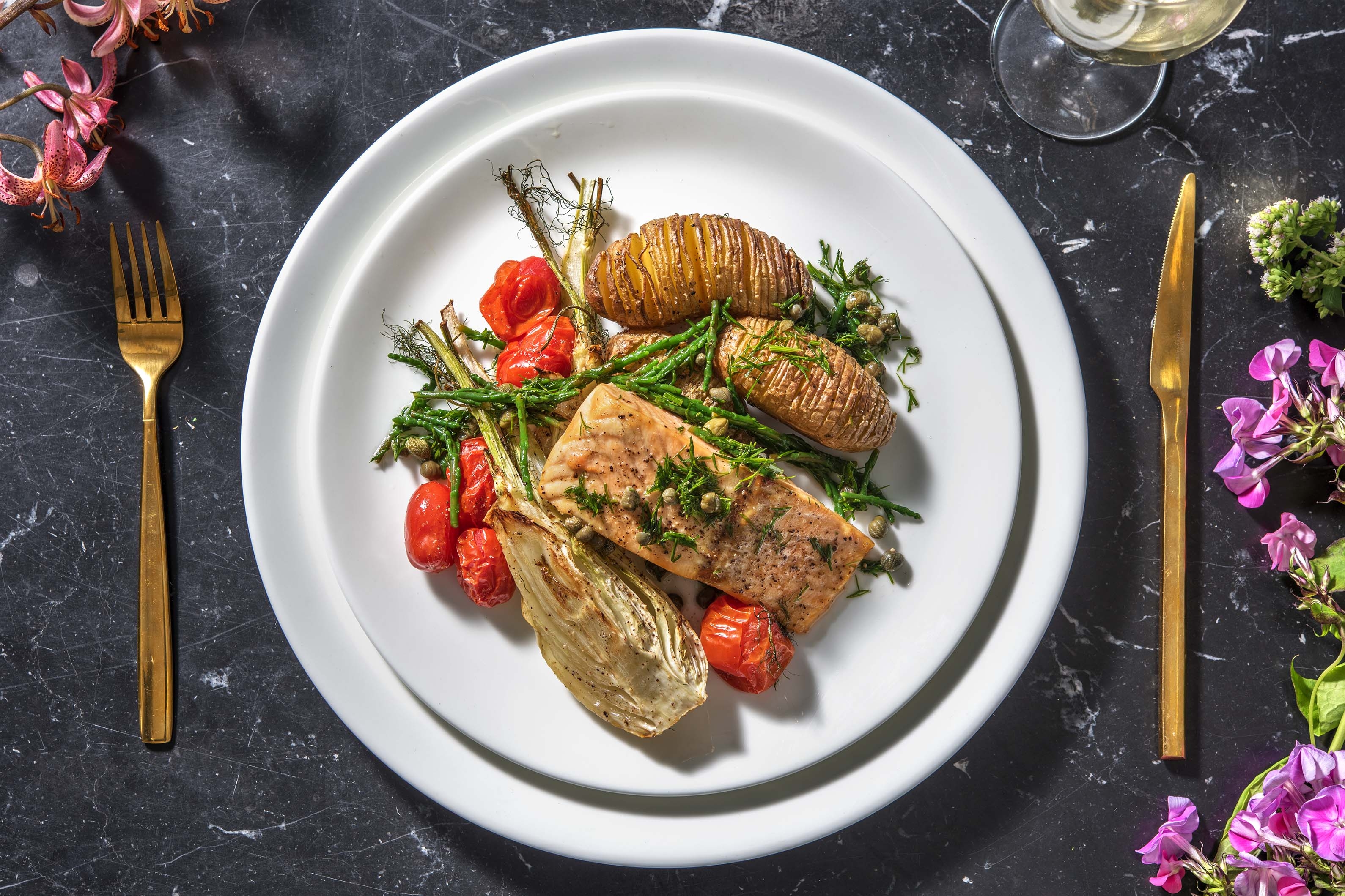 Roasted Salmon and Hasselback Potatoes