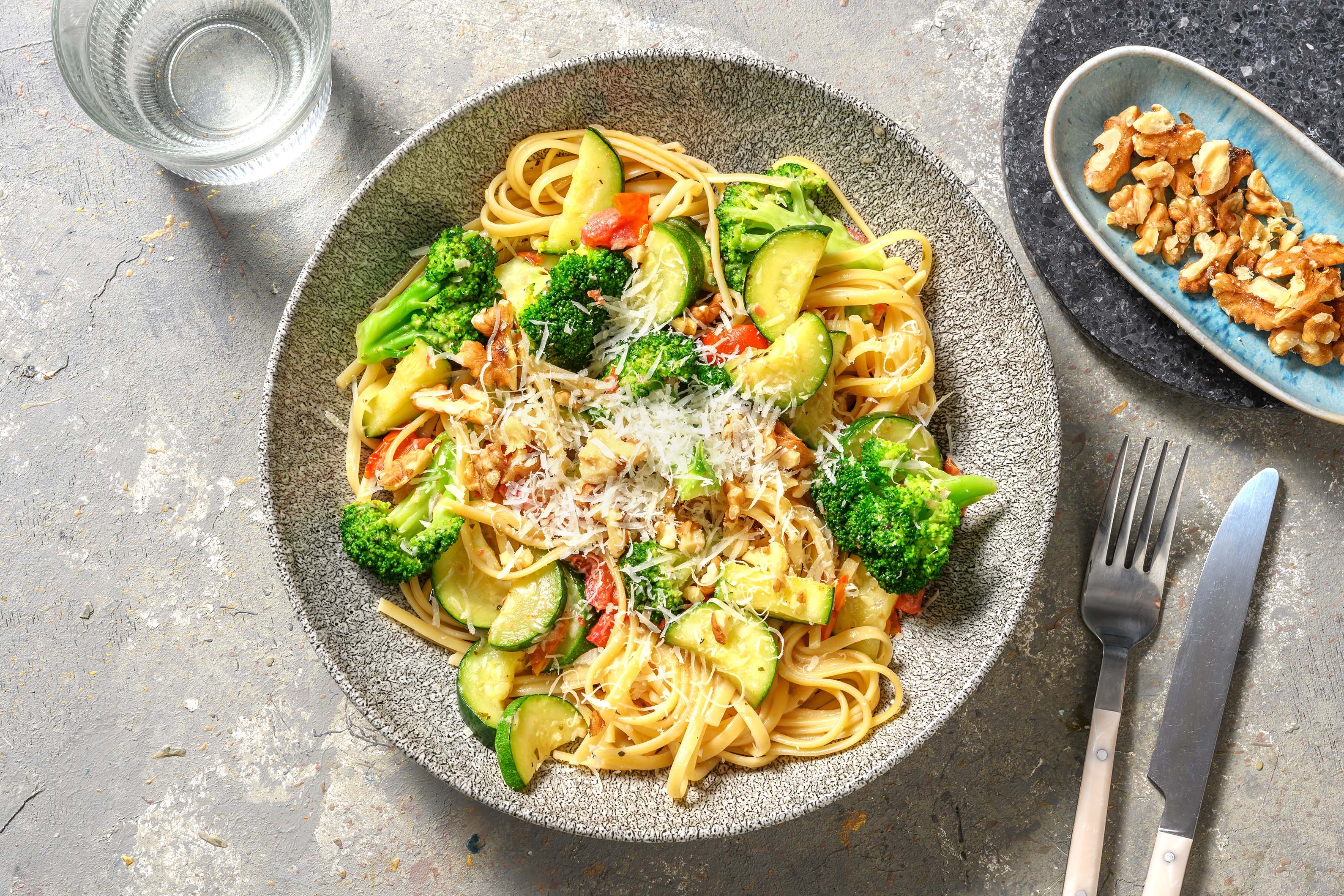Linguine fondantes au brocoli et à la courgette