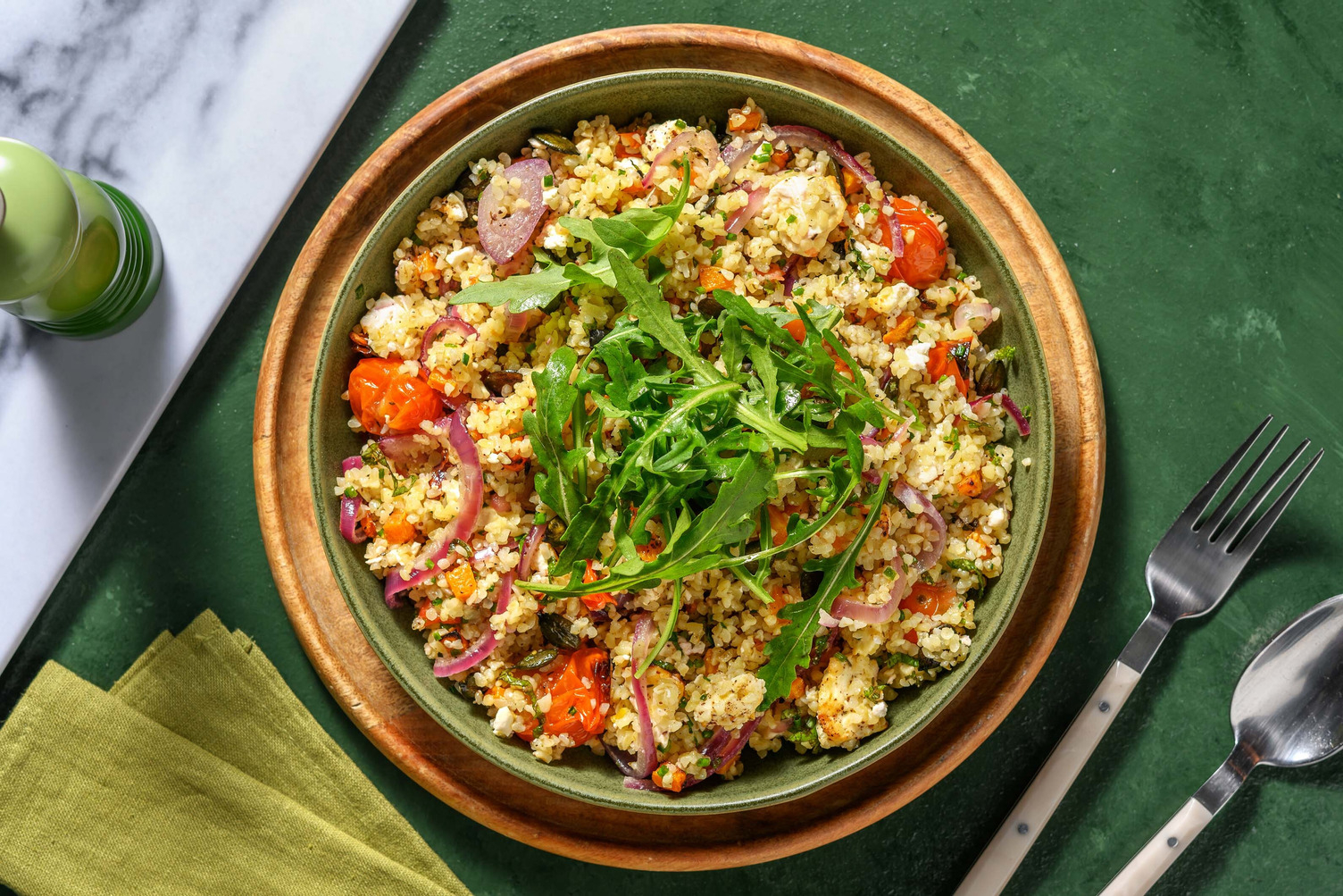 Warme bulgursalade met pompoen