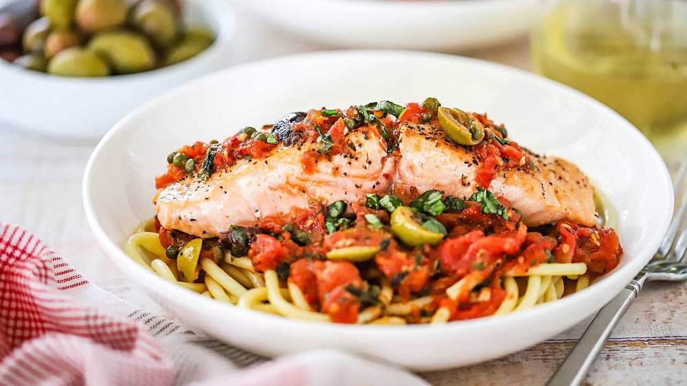 Salmon and Shrimp Puttanesca