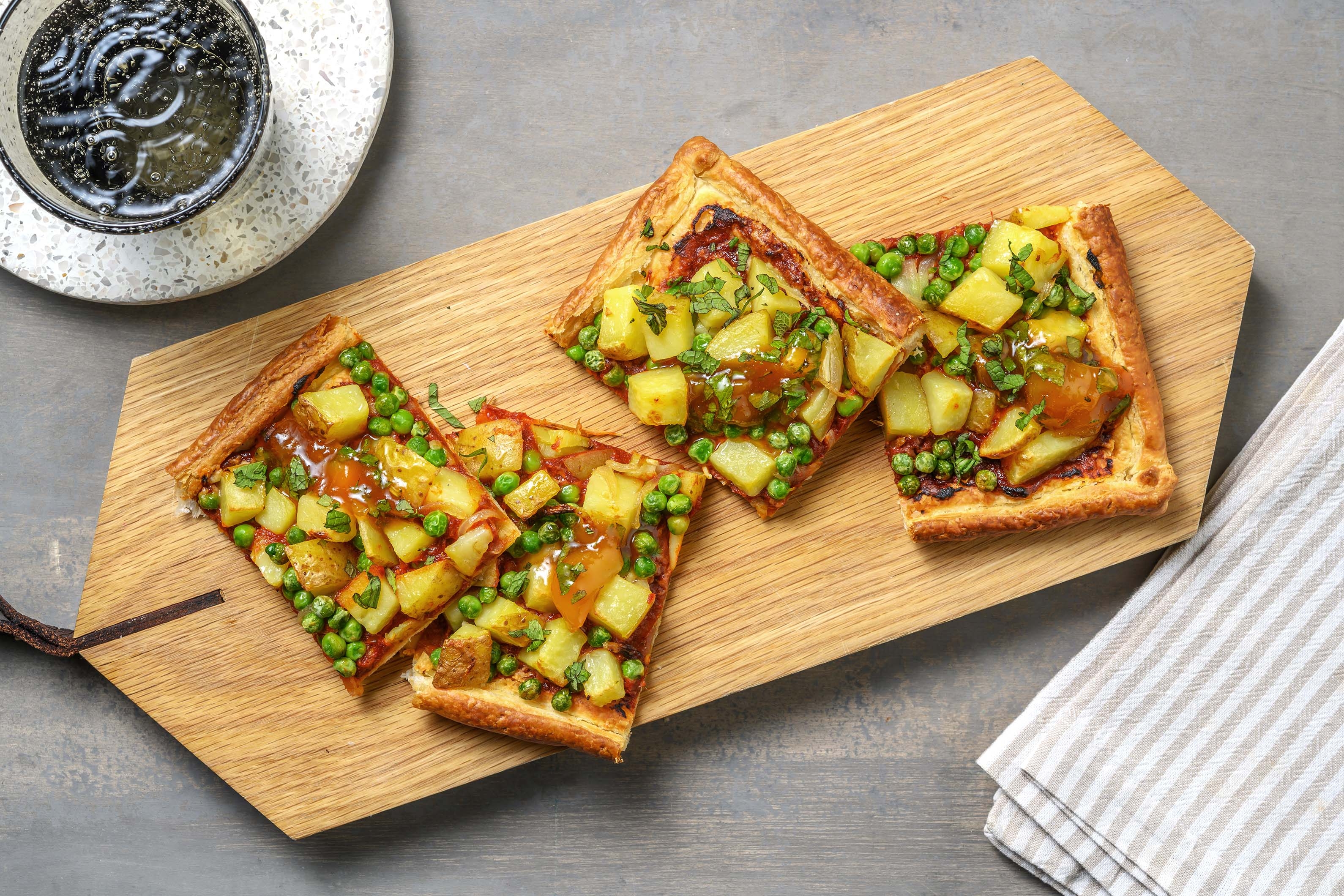Samosa Tart and Mint Mango Chutney