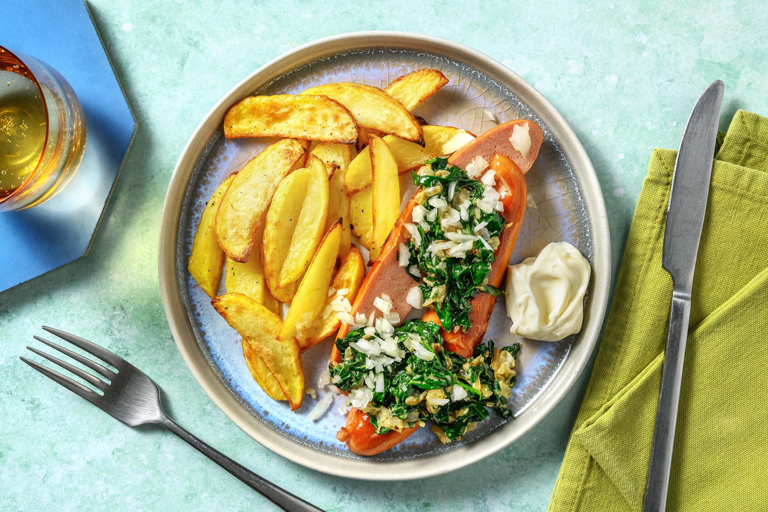 Saucisse de poulet et épinards crémeux