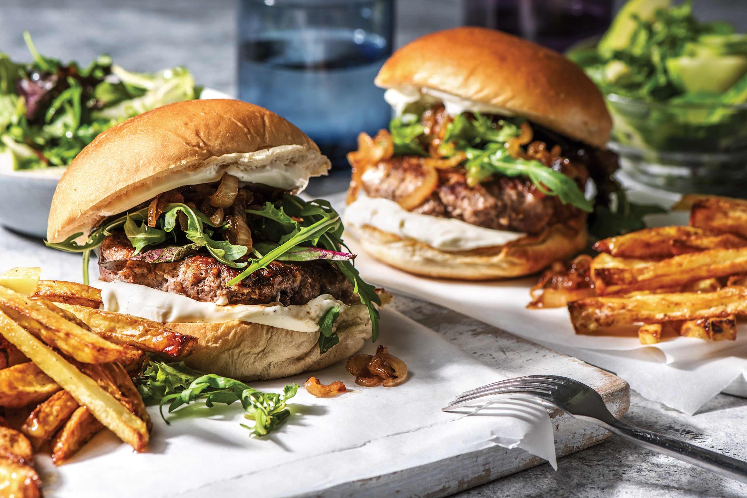 Sausage & Caramelised Onion Burgers