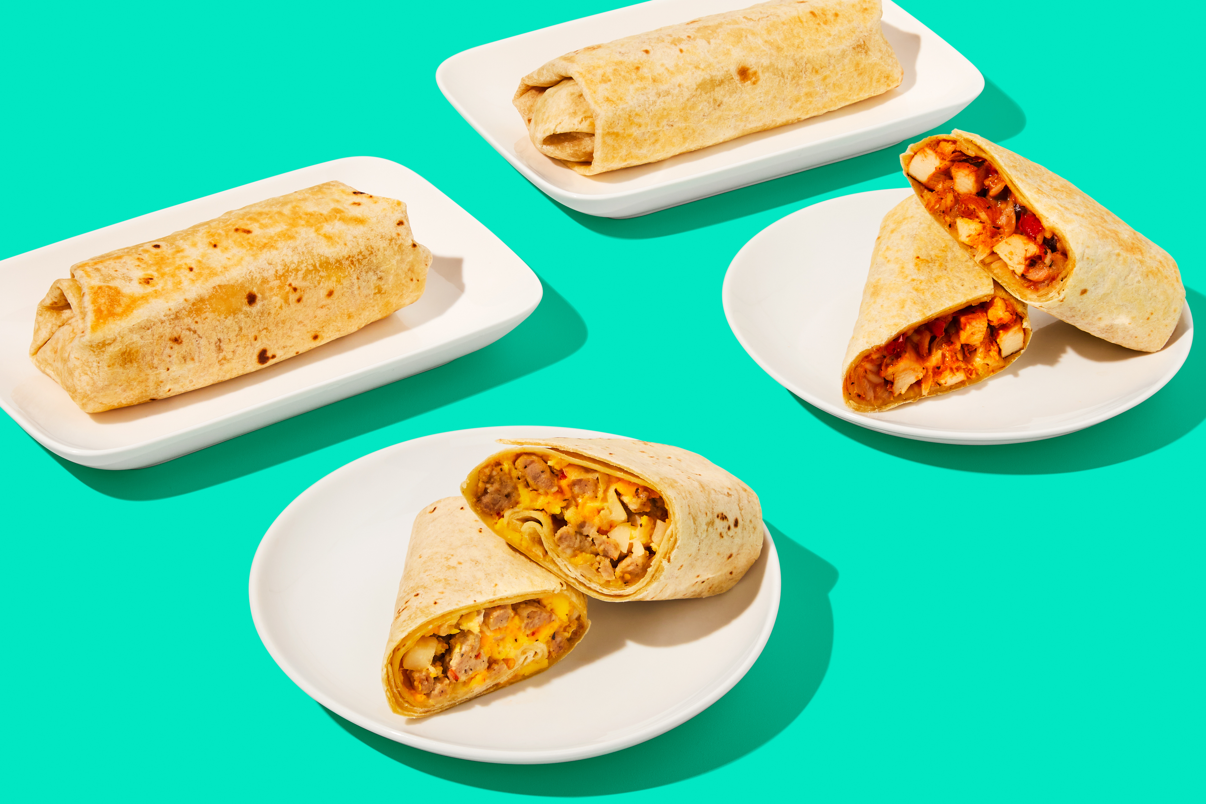 Sausage, Egg & Cheese Burritos + Chicken Fajita-Spiced Burritos