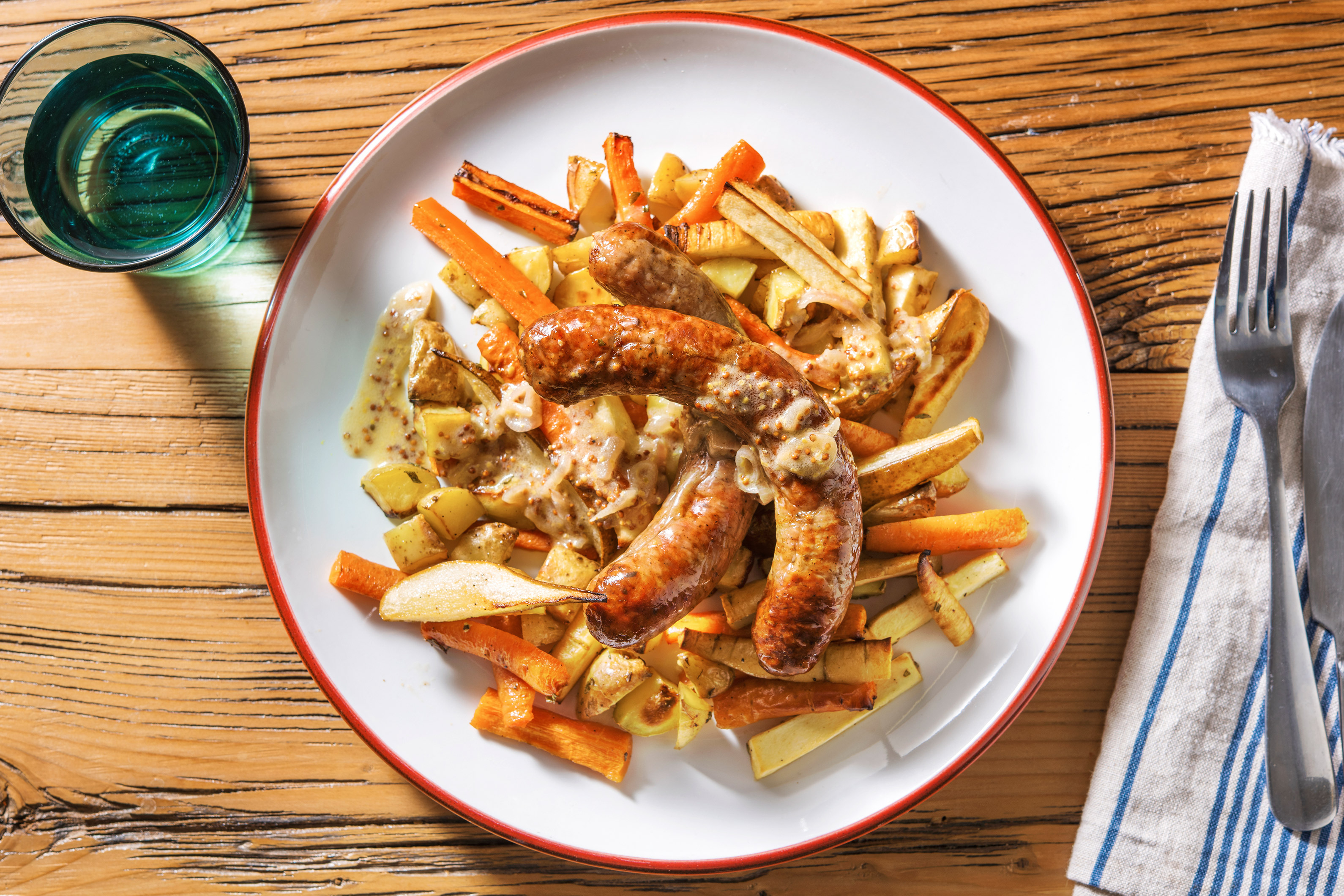 Sausage, Pear and Root Veg Traybake