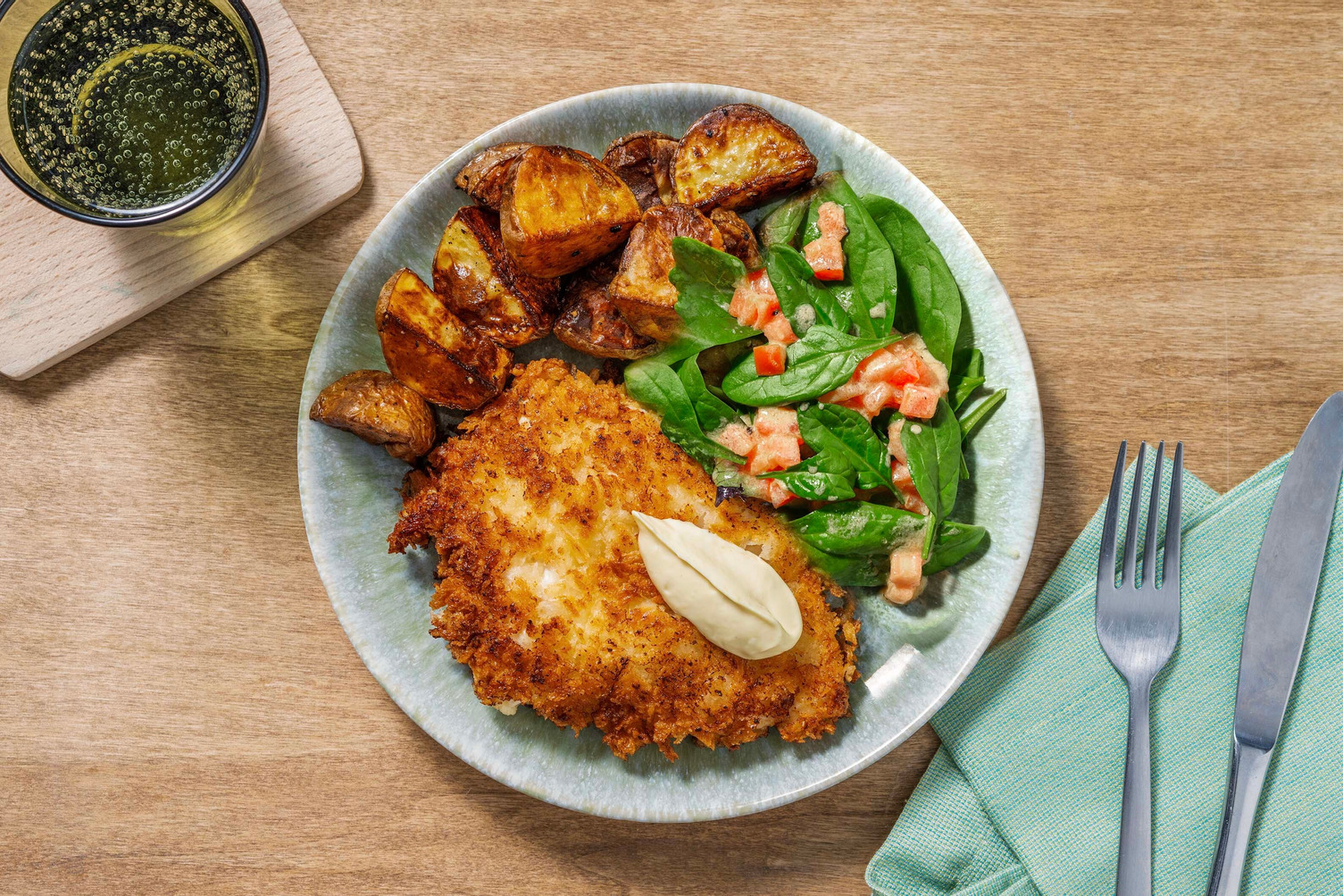 Schnitzels de poulet et pommes de terre à l’ail
