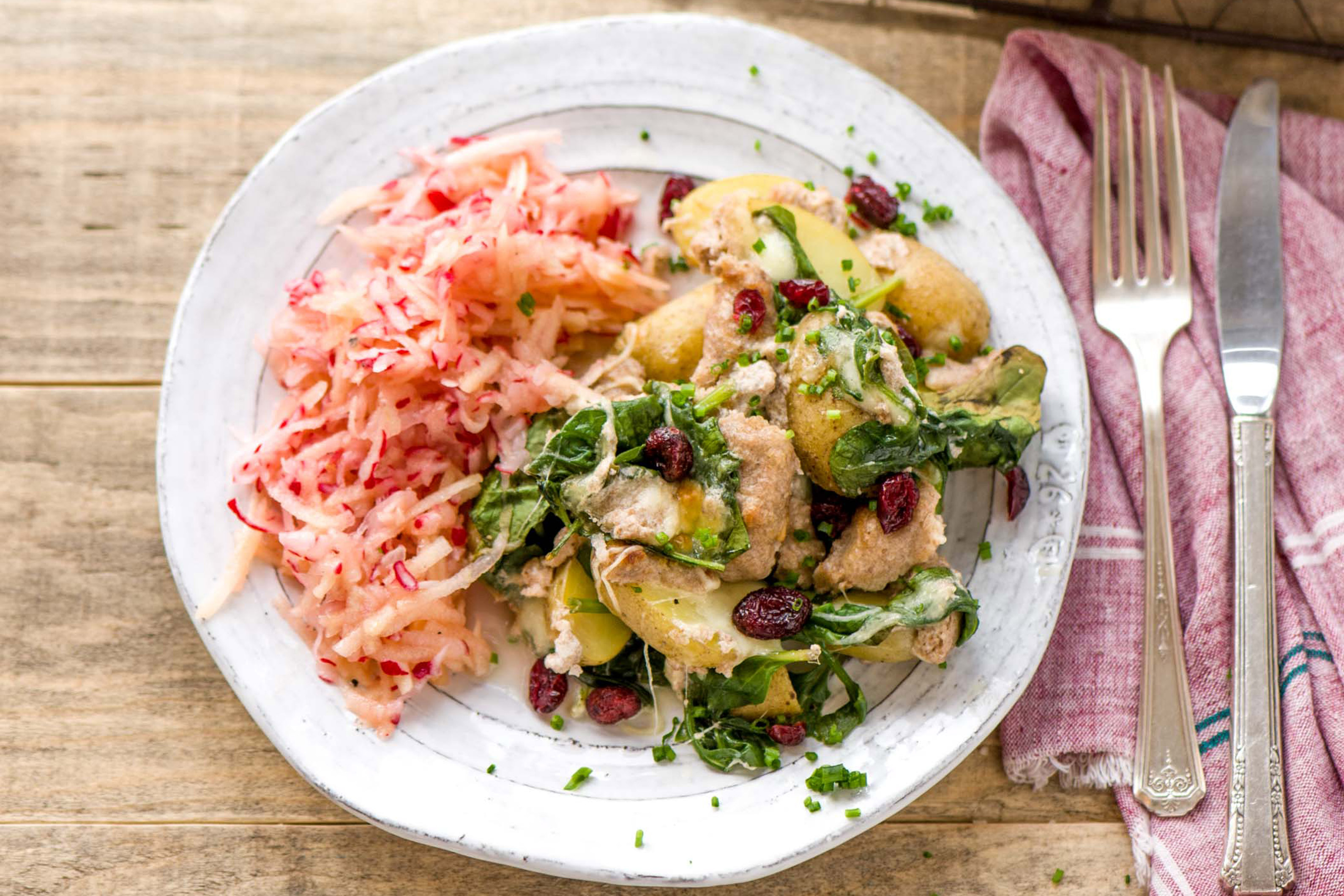 Schön fruchtig: Kartoffel-Spinat-Auflauf