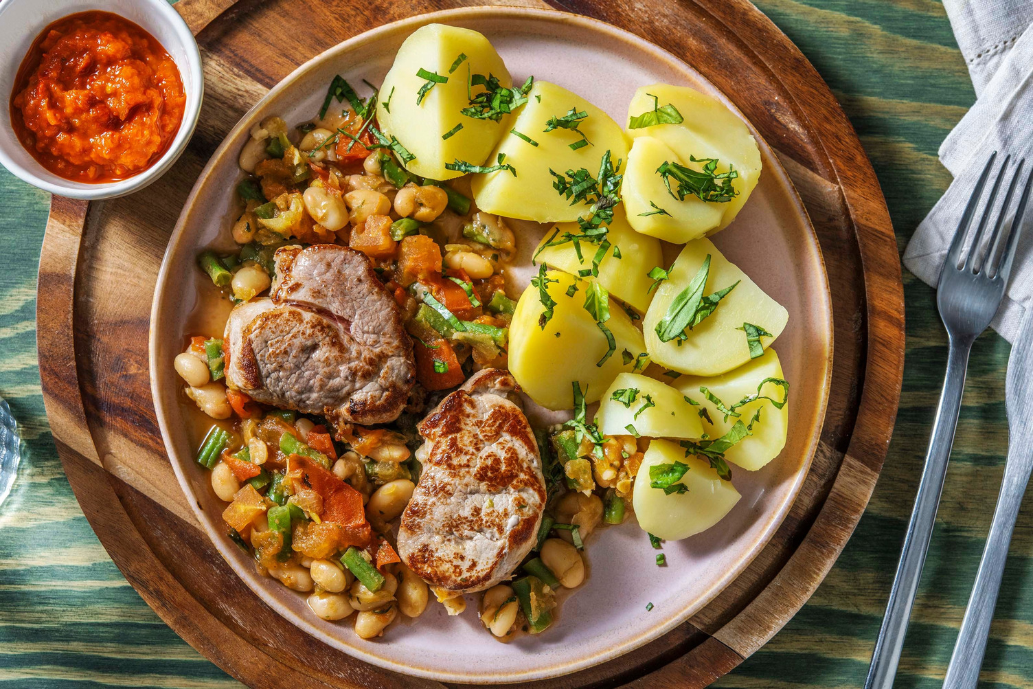 Schweinefilet mit Tomatiger Bohnenpfanne