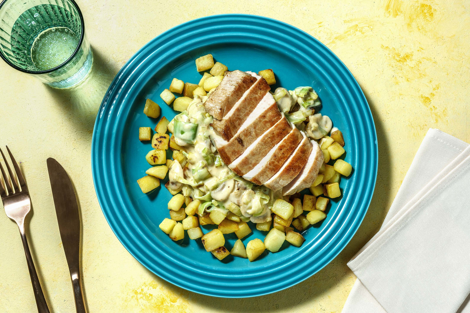 Schweinelachssteak mit Kartoffelwürfeln