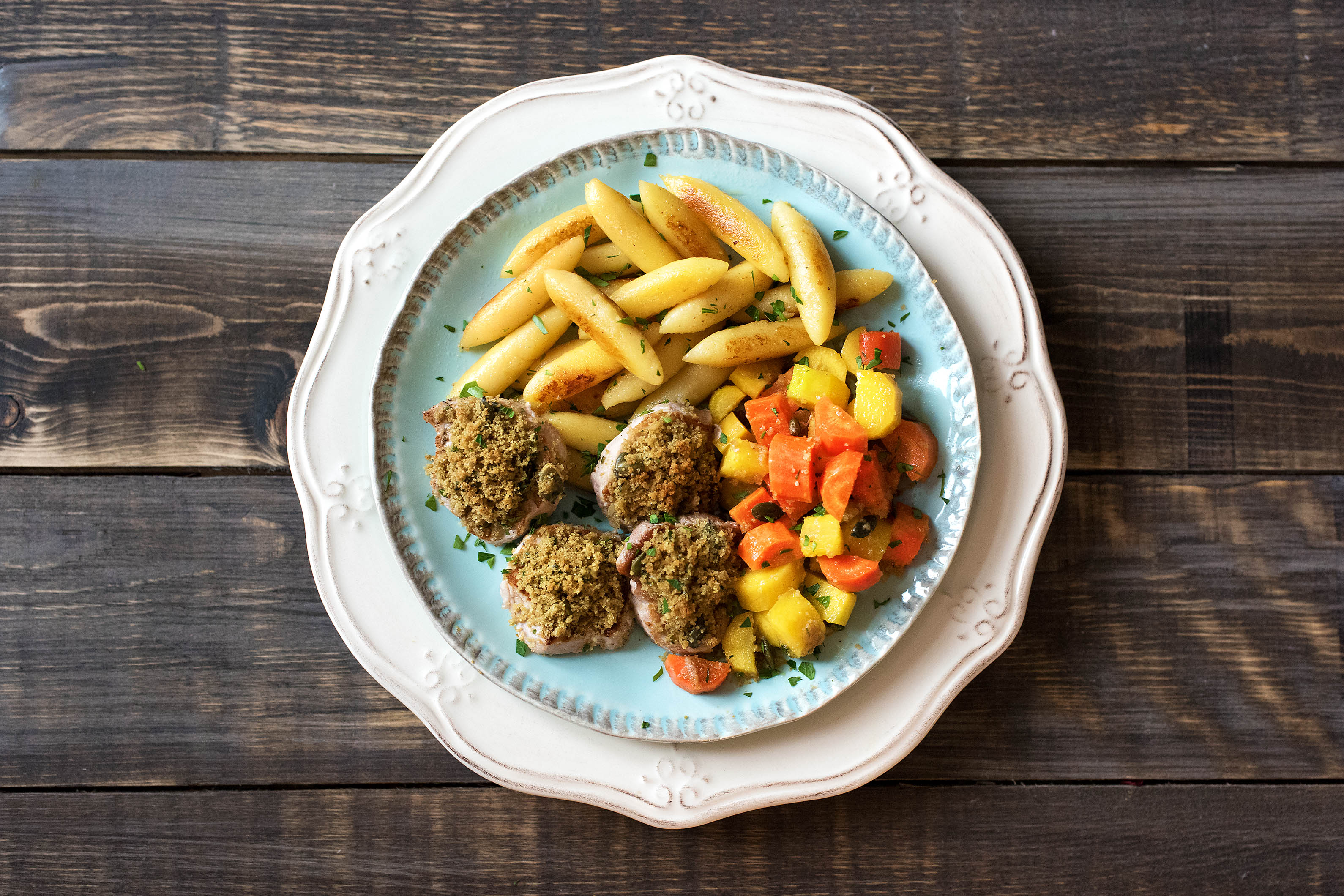 Schweinemedaillons mit pikanter Kürbiskernkruste