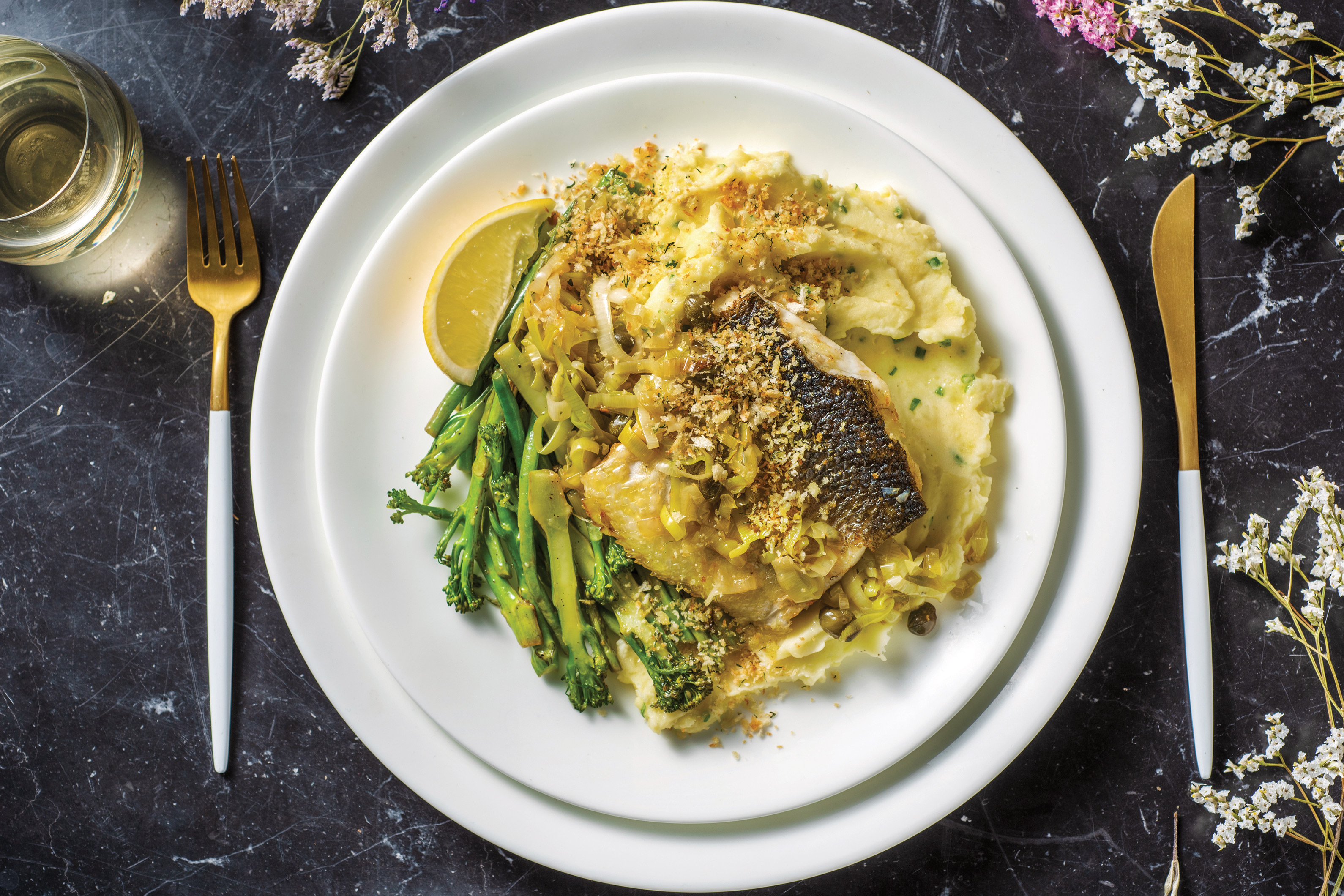 Seared Barramundi & Leek-Caper Sauce