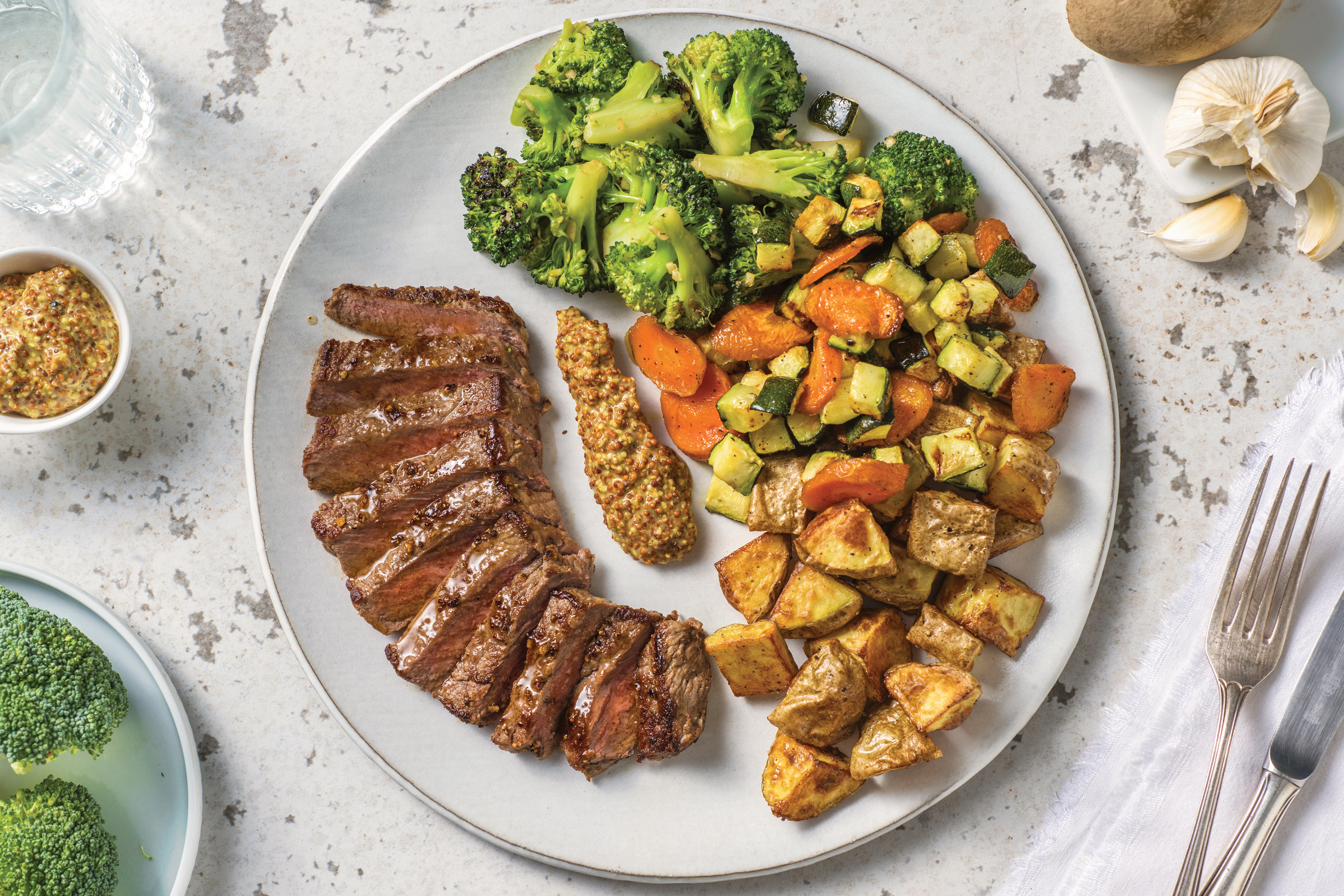 Lemon-Pepper Beef & Wholegrain Mustard with Roast Potatoes