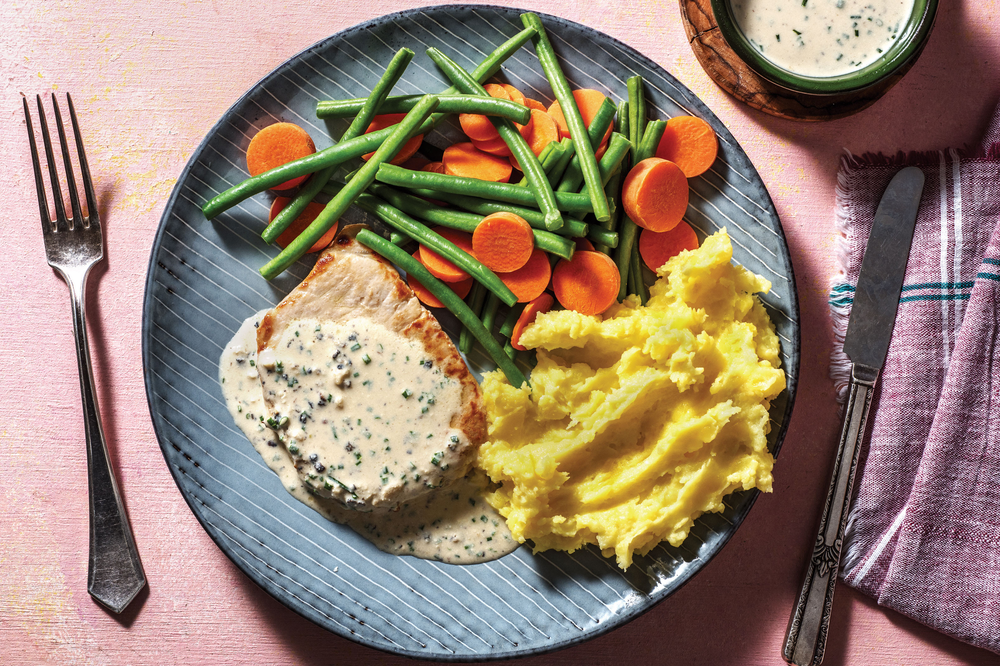 Pork & Creamy Peppercorn Sauce