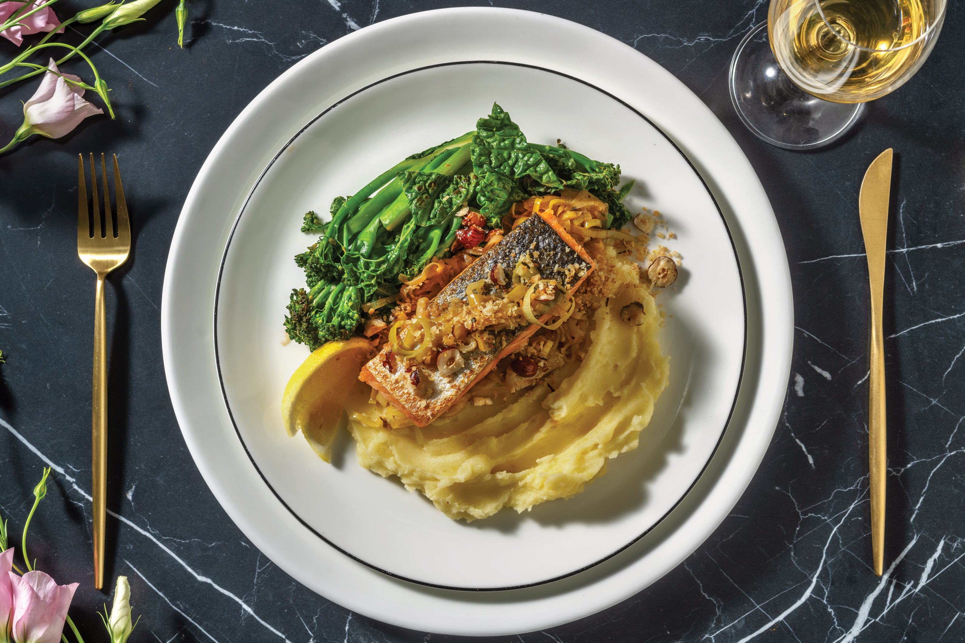 Seared Salmon & Leek-Lemon Sauce