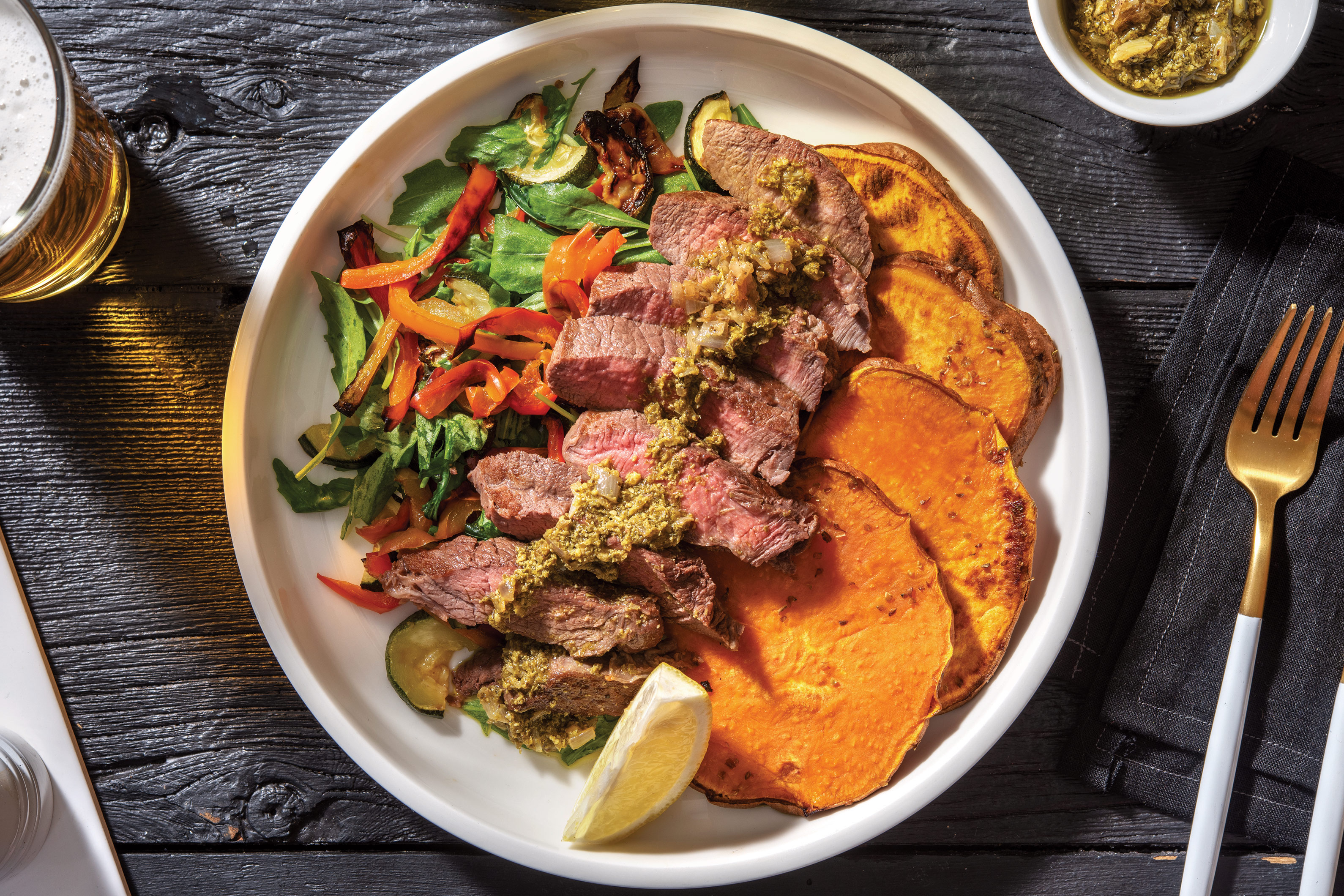 Seared Sirloin & Pesto Butter Sauce