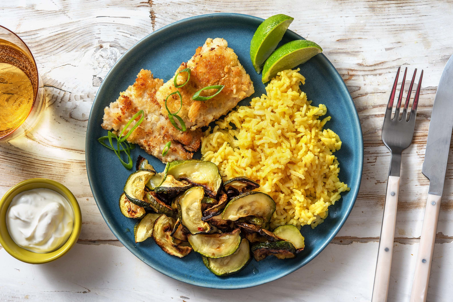 Seehecht in Kokos-Panko mit Curryreis