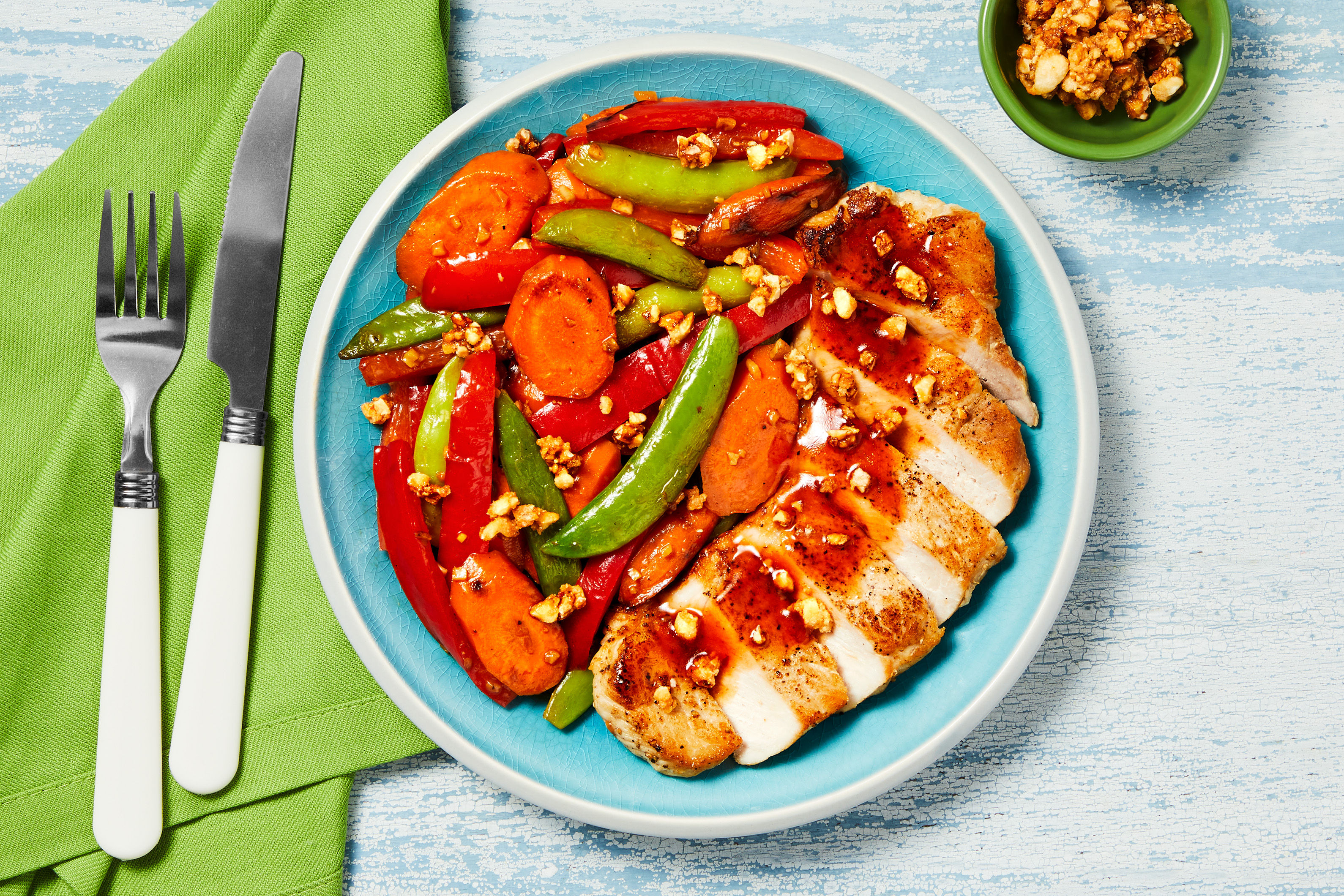 Sesame Chili Pork Chops & Veggie Stir-Fry