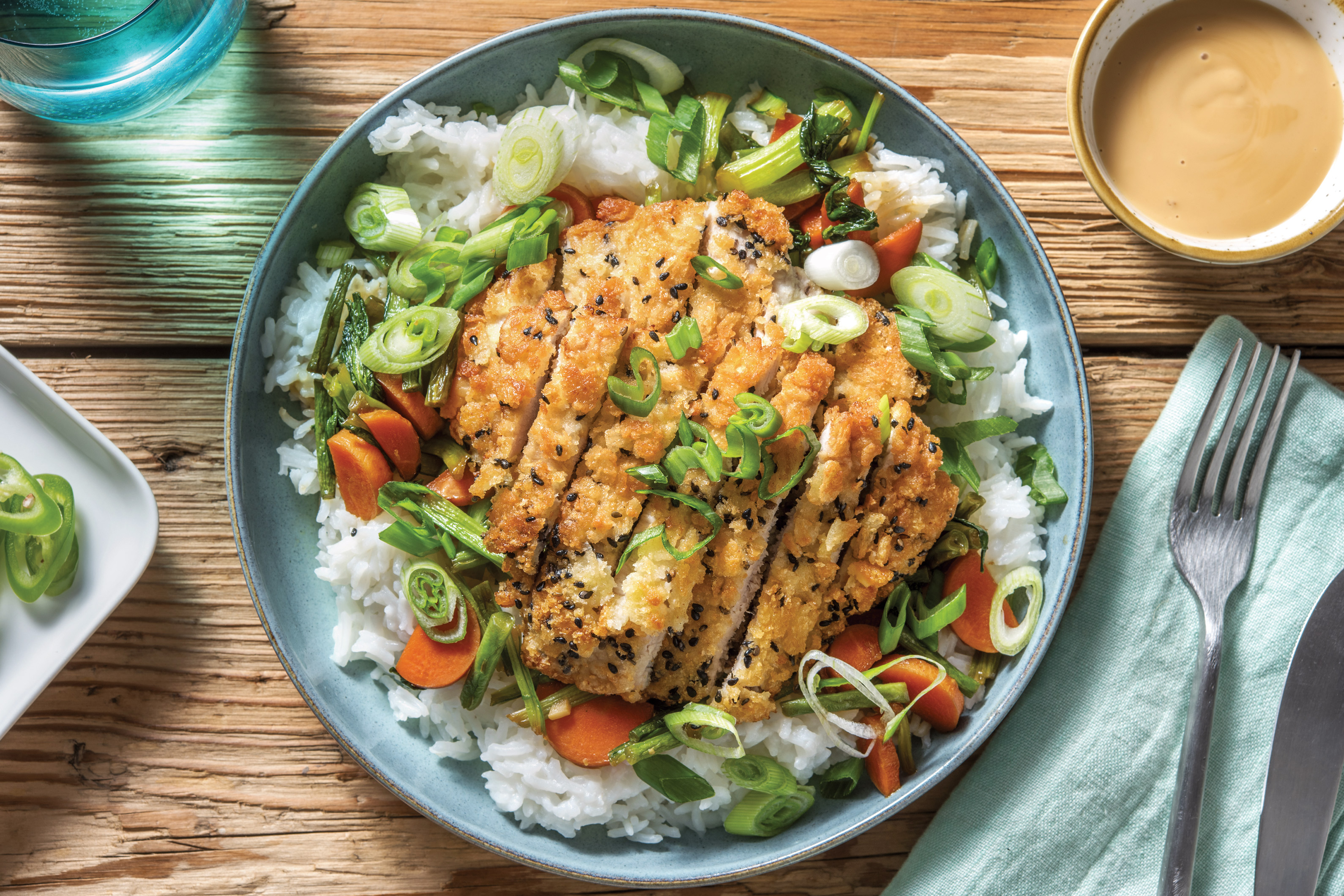 Sesame Crumbed Pork & Ginger Rice Bowl