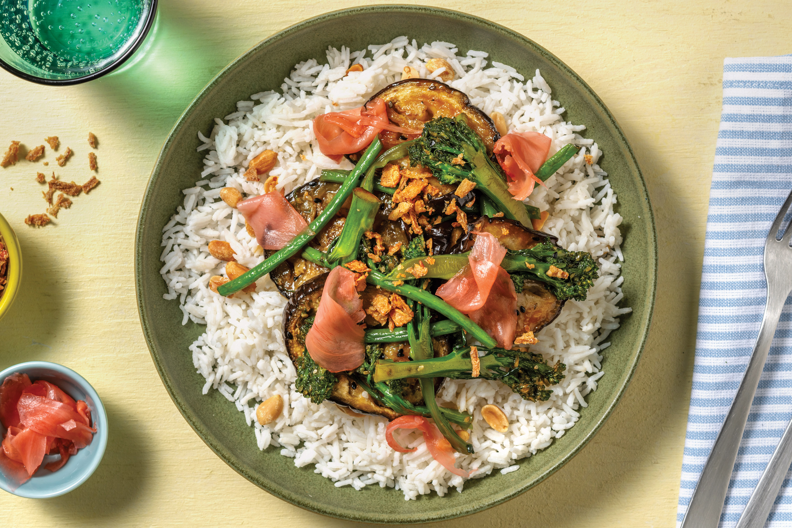 Sesame Eggplant & Soy-Mushroom Sauce