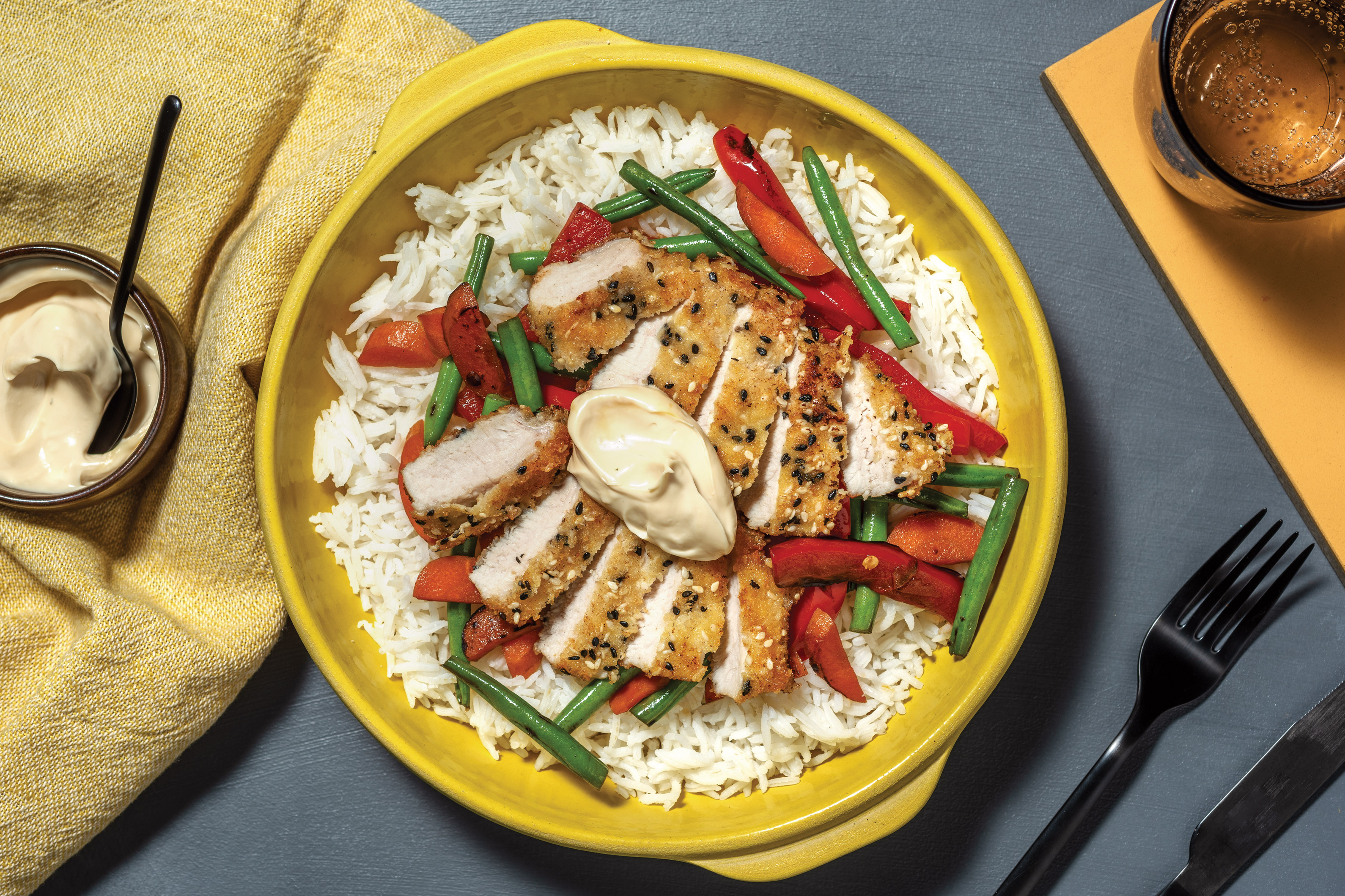 Sesame Pork Schnitzel & Garlic Rice