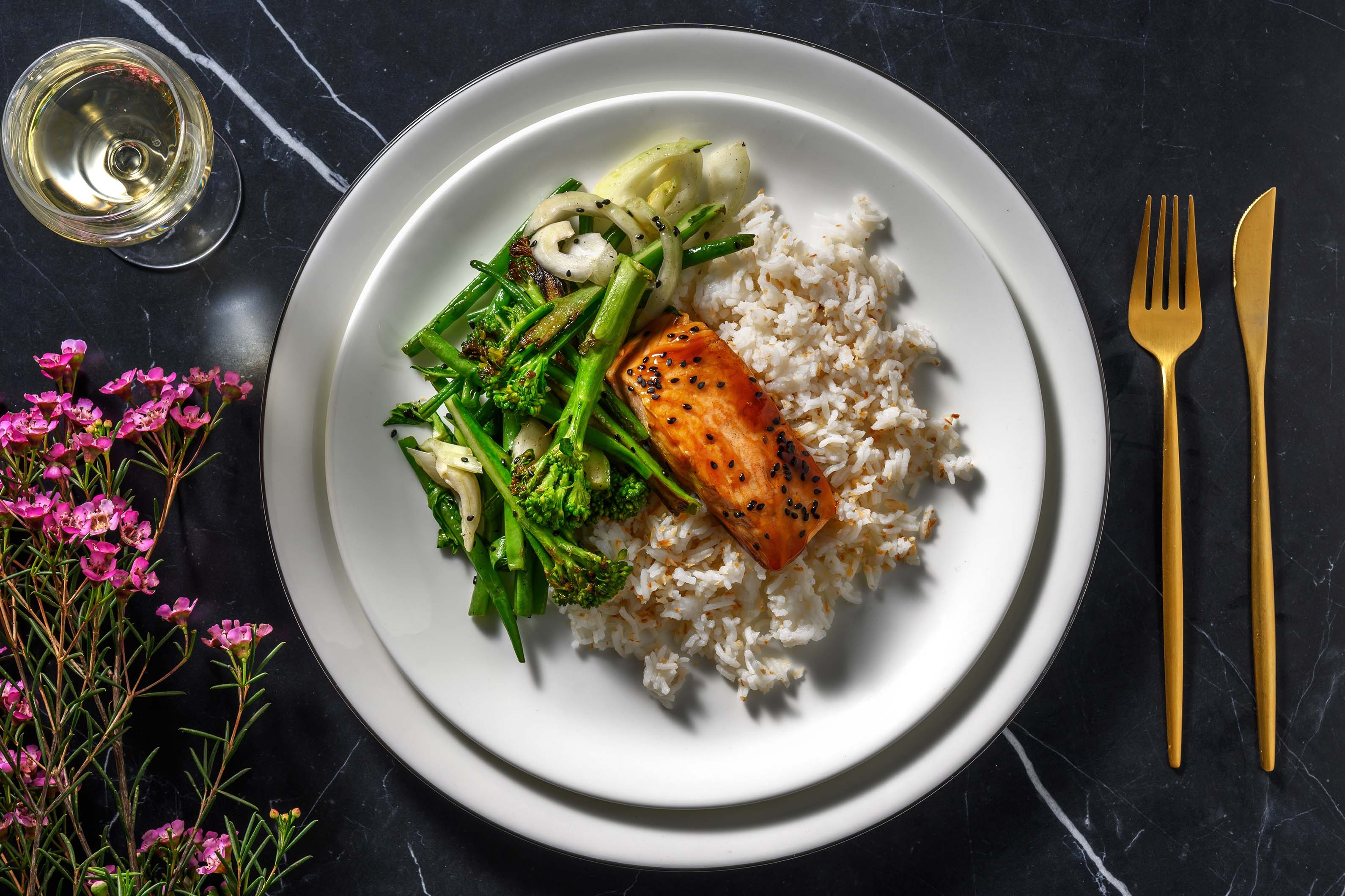 Sesame Teriyaki Salmon on Toasted Coconut Rice