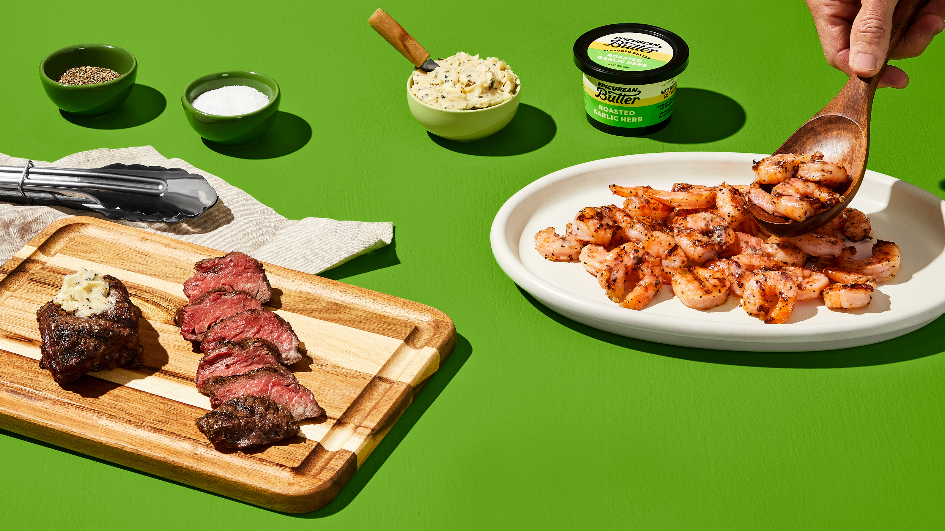 Shrimp, Steak & Garlic Herb Butter