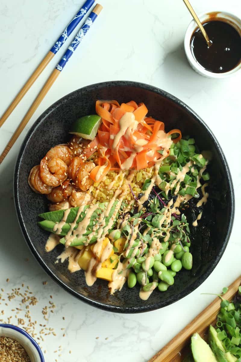 Poke-Inspired Shrimp and Edamame Bowls