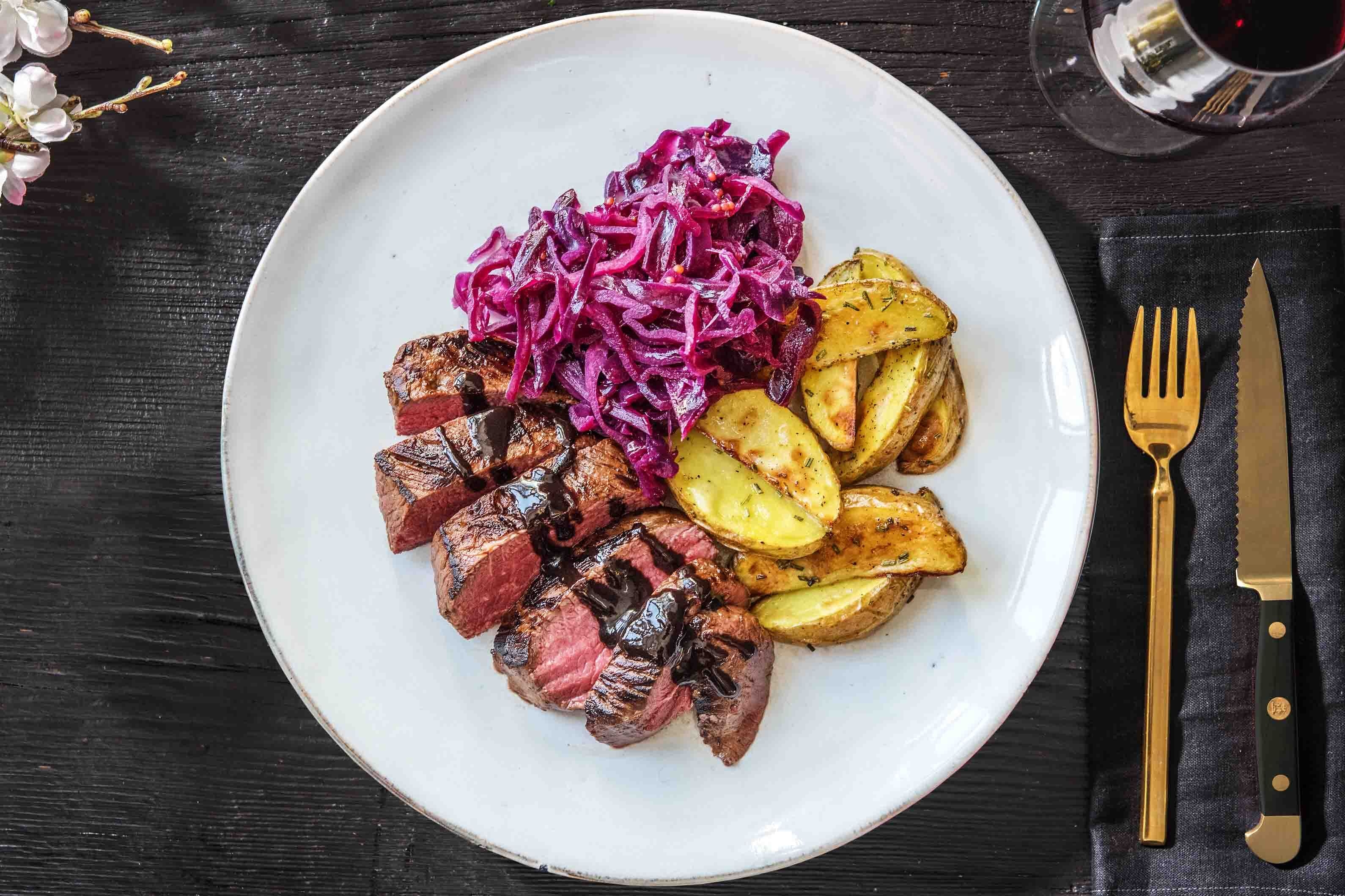 Sirloin Steak and Rosemary Wedges