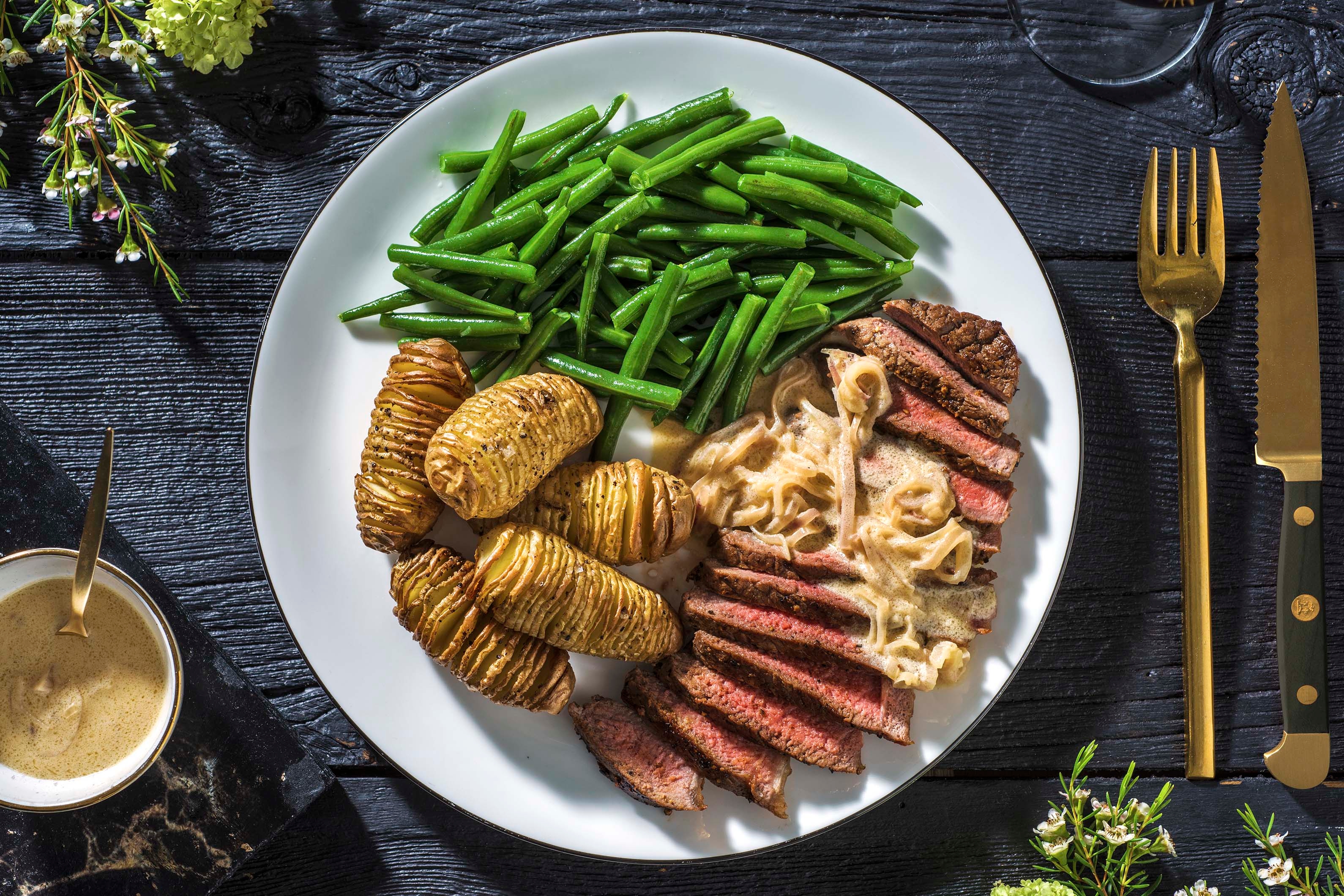 Sirloin Steak and Mini Hasselback Potatoes