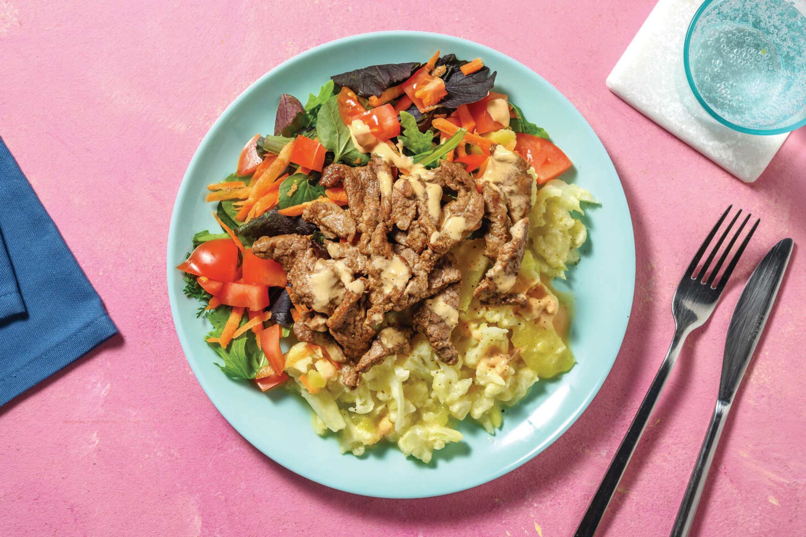 Smokey Beef & Cheesy Cauli-Potato Smash