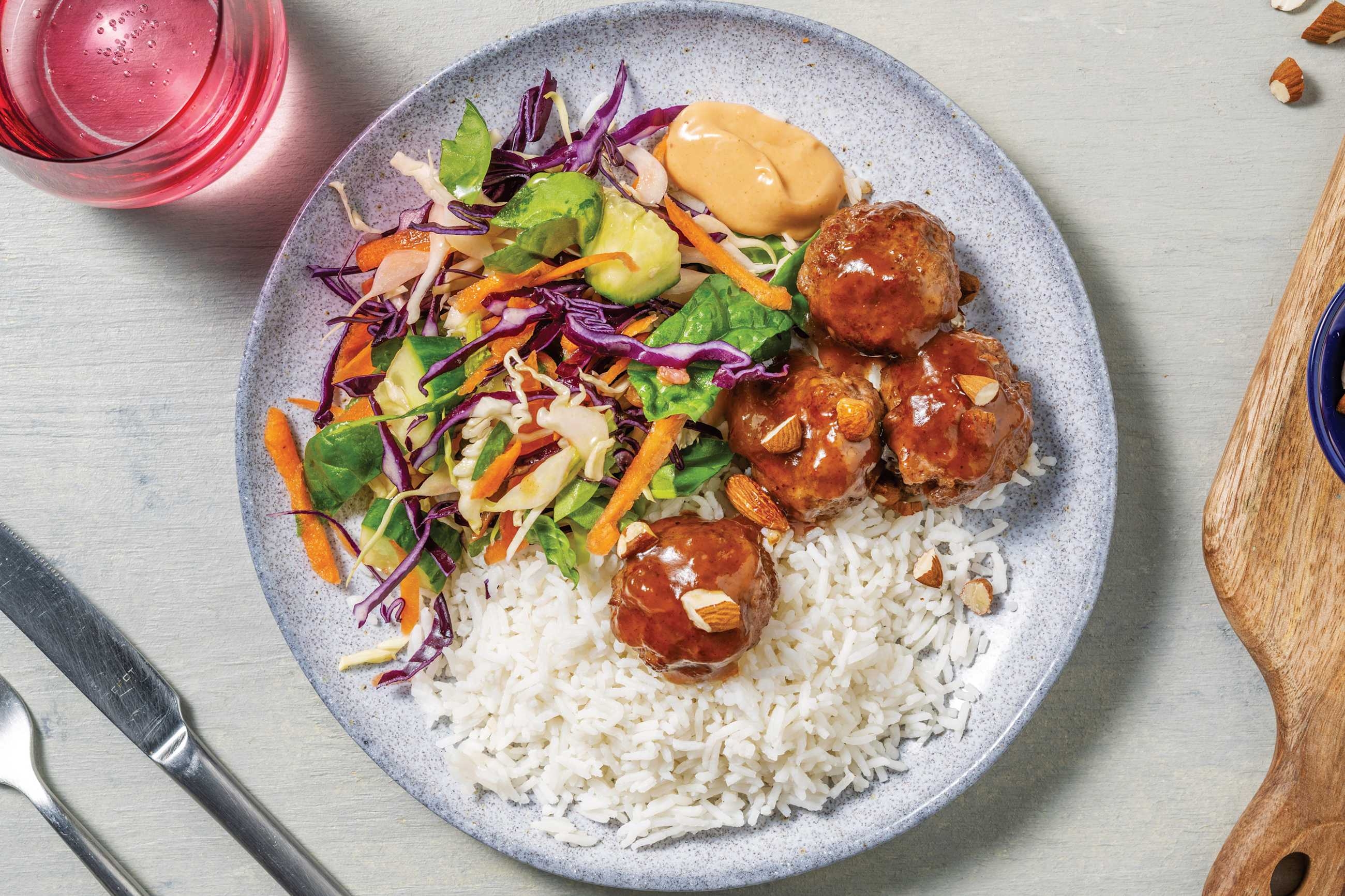 Smokey Mango Beef Meatballs & Garlic Rice