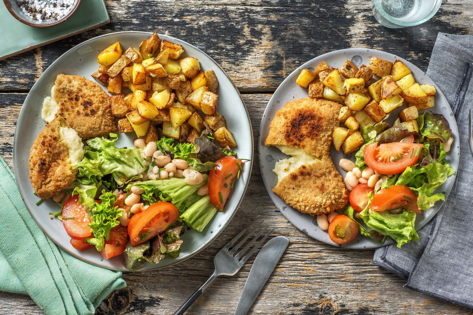 Groente-kaassoufflé met gebakken aardappeltjes
