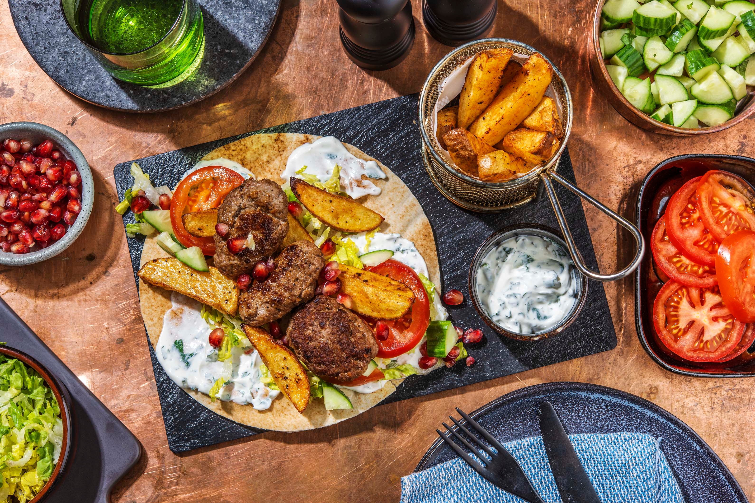 Souvlaki Style Lamb Koftas on Flatbread