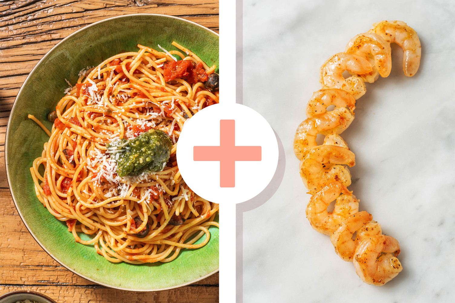 Spaghetti Puttanesca mit extra Garnelen