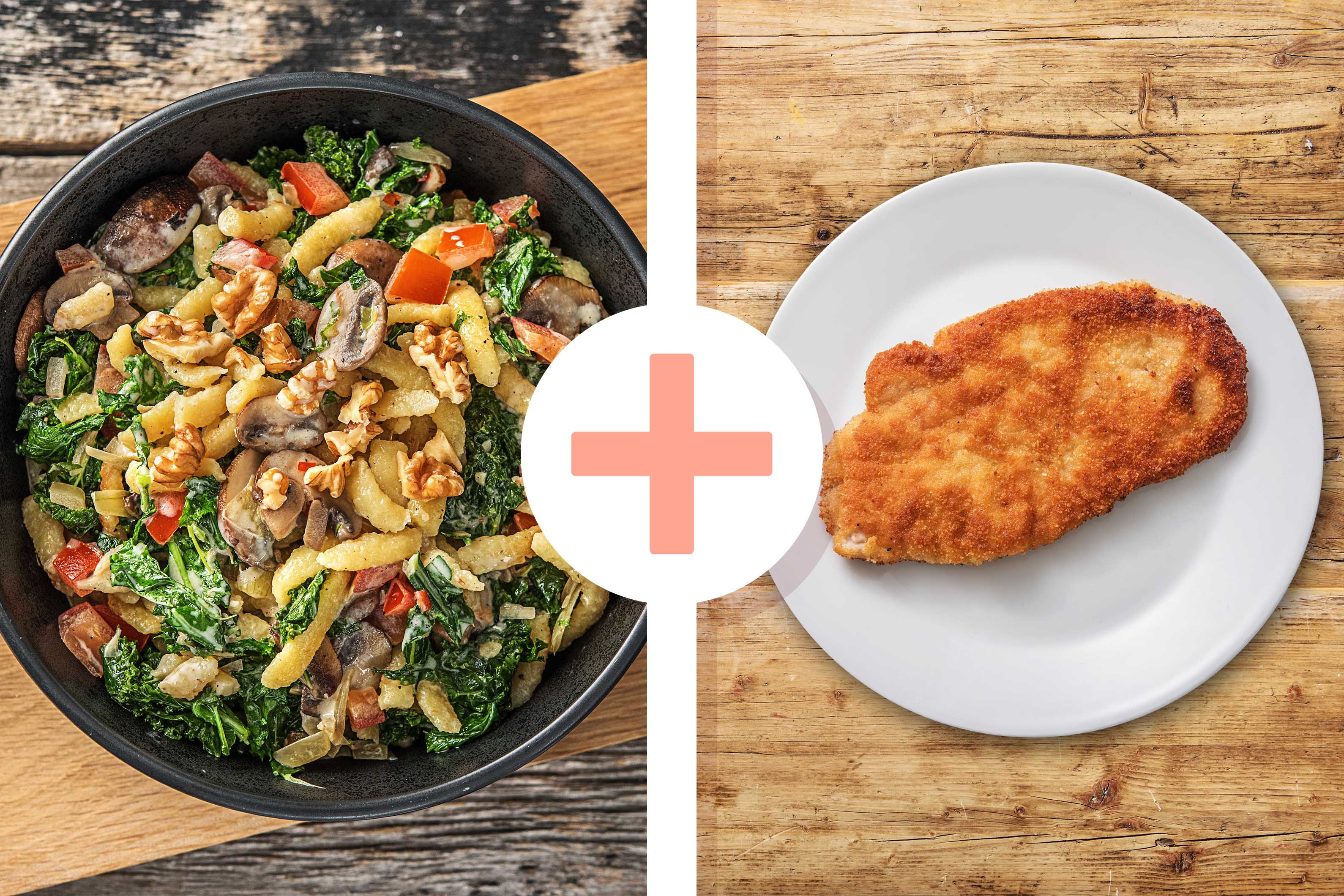 Grünkohl-Spätzle-Pfanne mit Schweineschnitzel