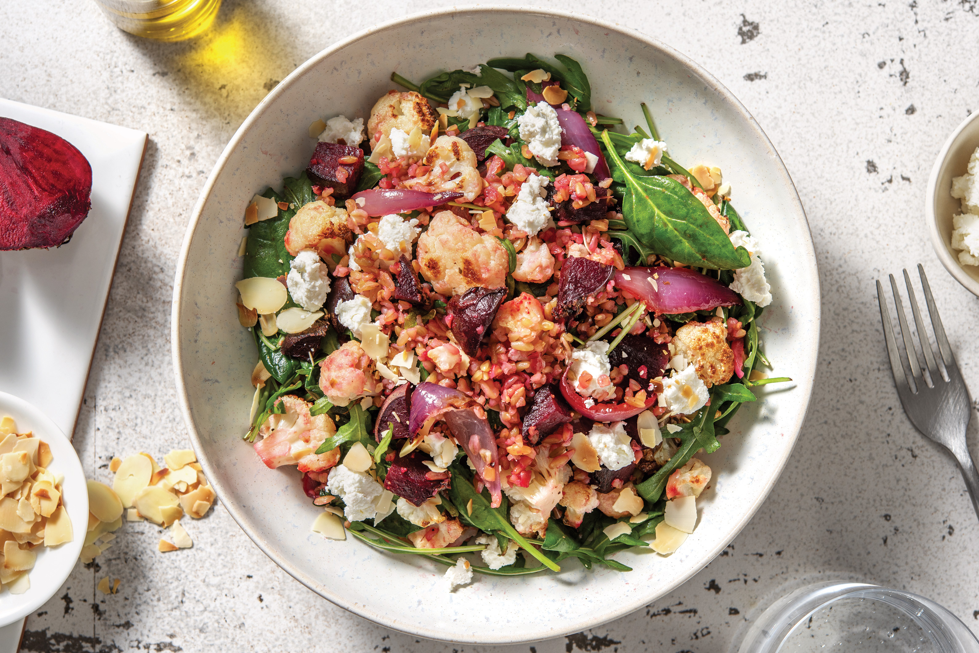 Spiced Cauliflower, Freekeh & Goat Cheese Salad with Toasted Almonds