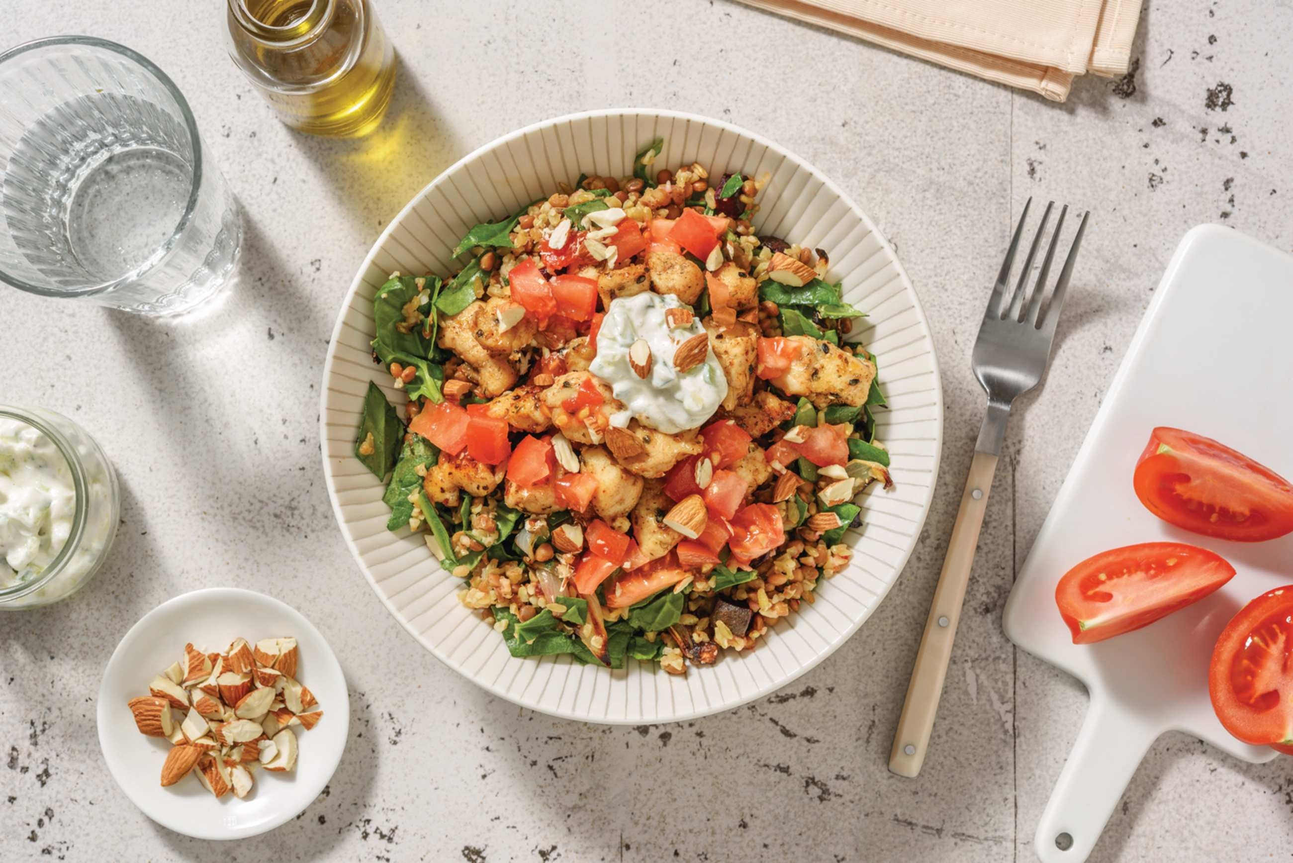 Spiced Chicken & Garlic Lentil Freekeh