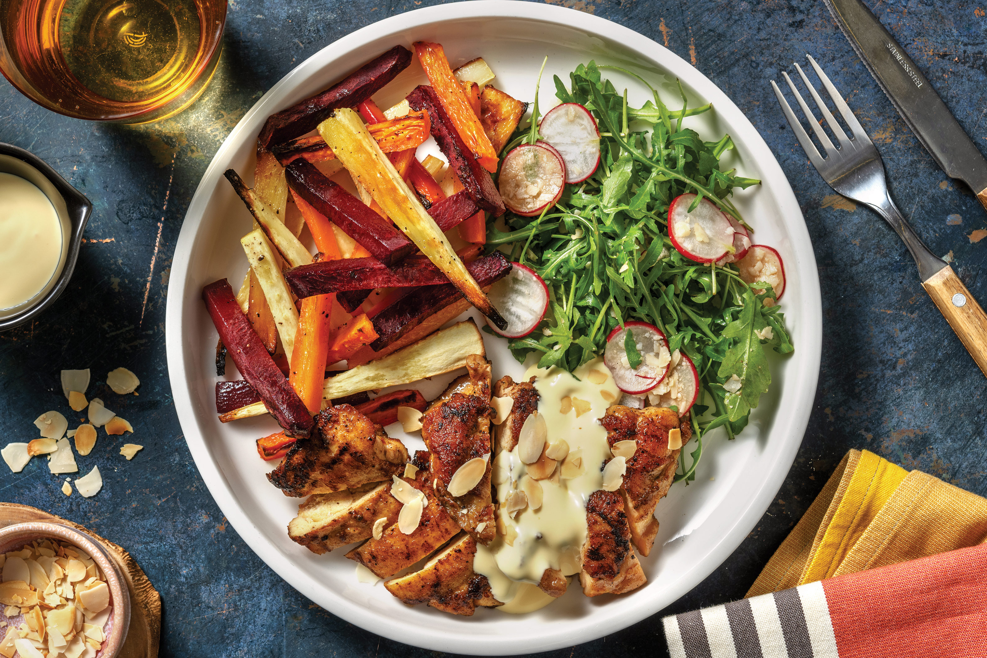 Spiced Chicken & Rainbow Veggie Fries