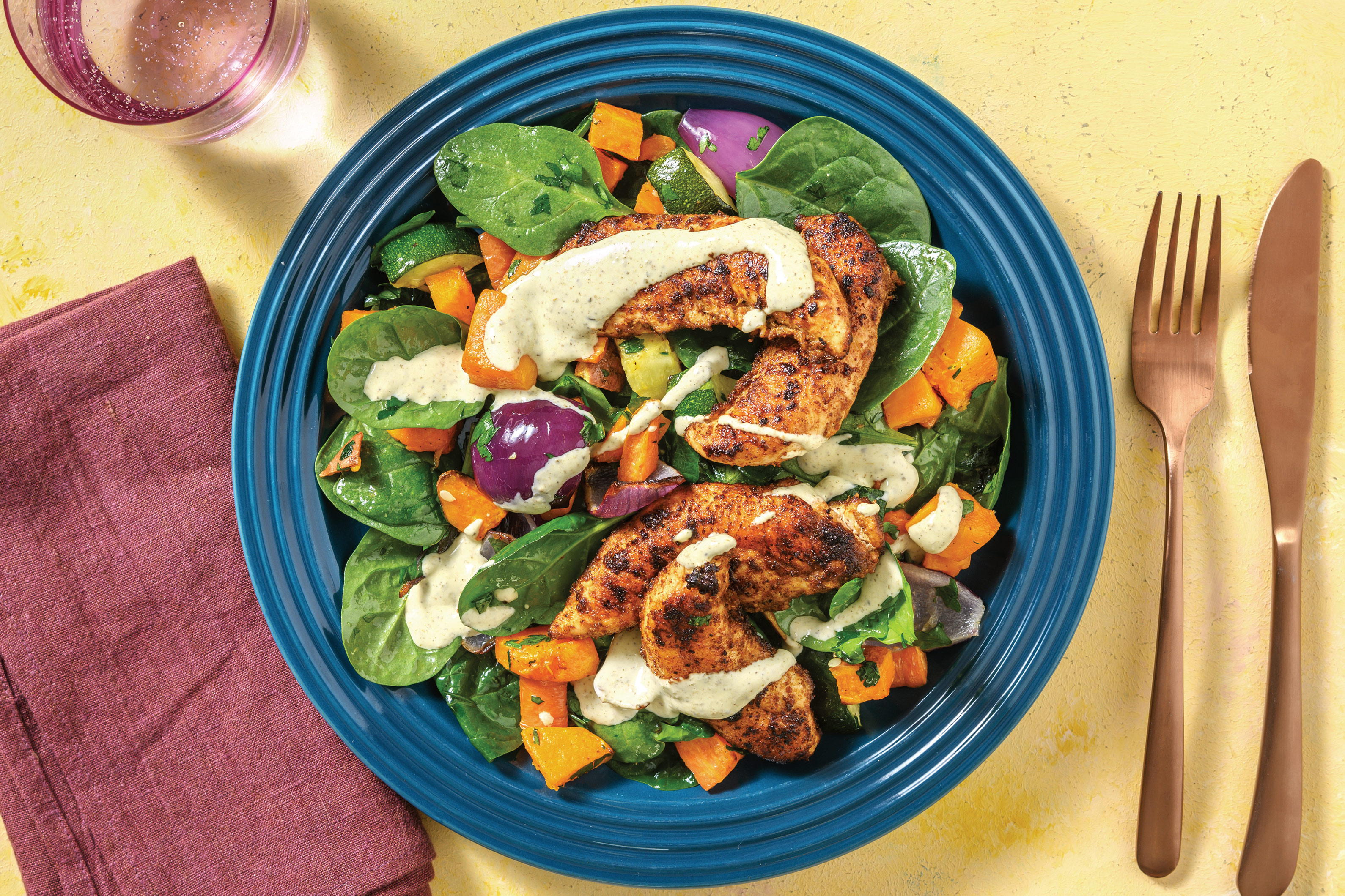 Aussie Chicken Salad with Roasted Veggies & Pesto Dressing