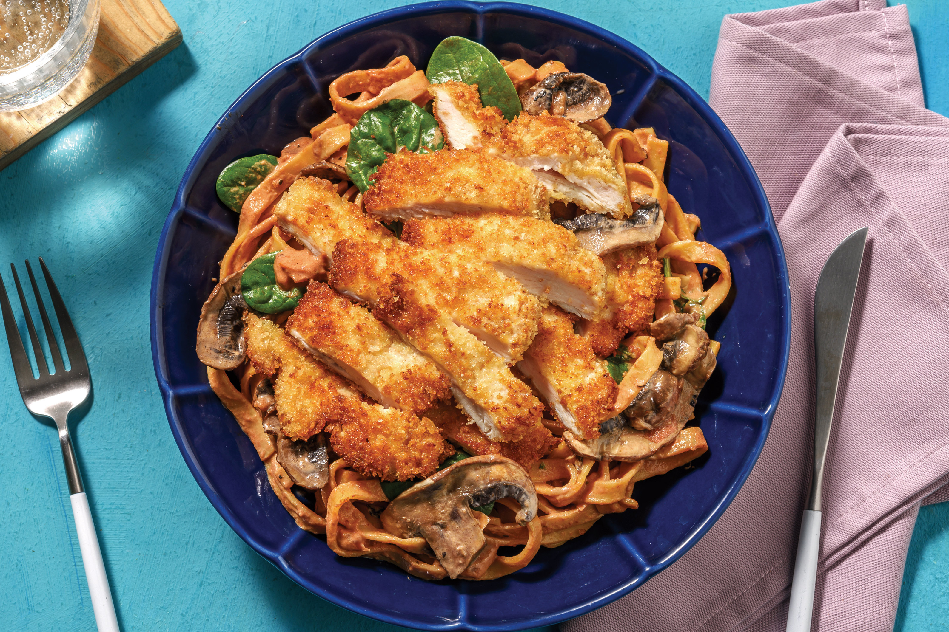 Crumbed Chicken & Creamy Tomato Spaghetti